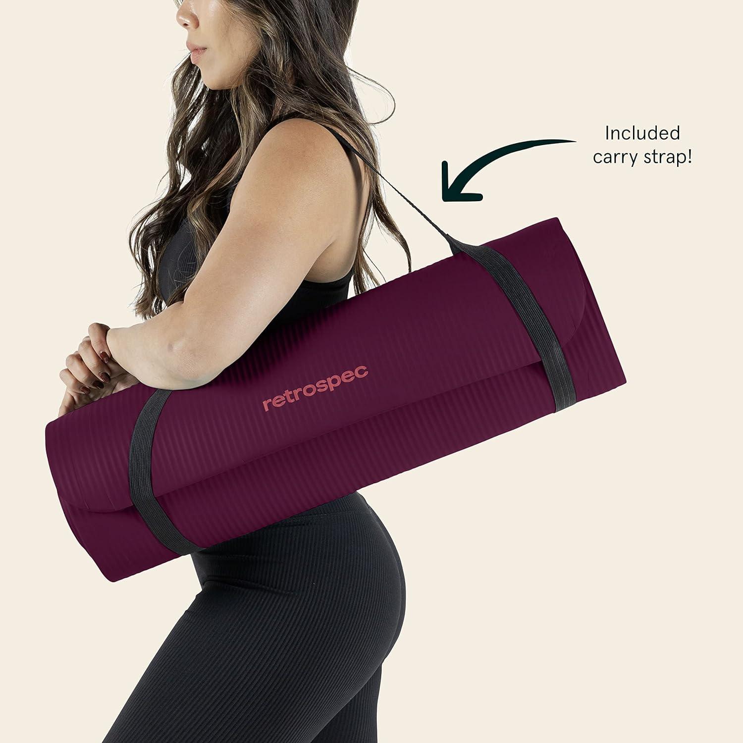 Retrospec Solana Yoga Mat Thick 1/2in Non-Slip Workout Mat with Nylon Strap – 72x24in Exercise Mat for Pilates, Stretching & Fitness – BPA Free, Easy Clean(Boysenberry)