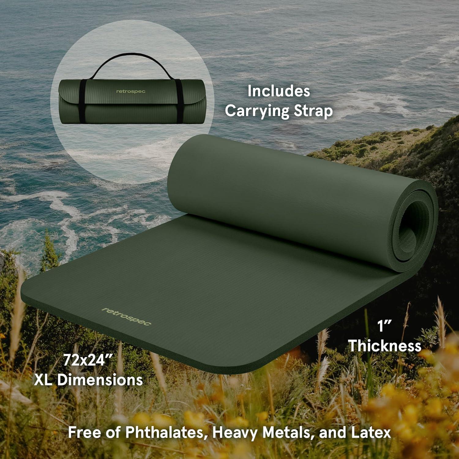 Retrospec Solana Yoga Mat 1″ Thick w/Nylon Strap for Men & Women – Non Slip Exercise Mat for Home Yoga, Pilates, Stretching, Floor & Fitness Workouts(Wild Spruce)