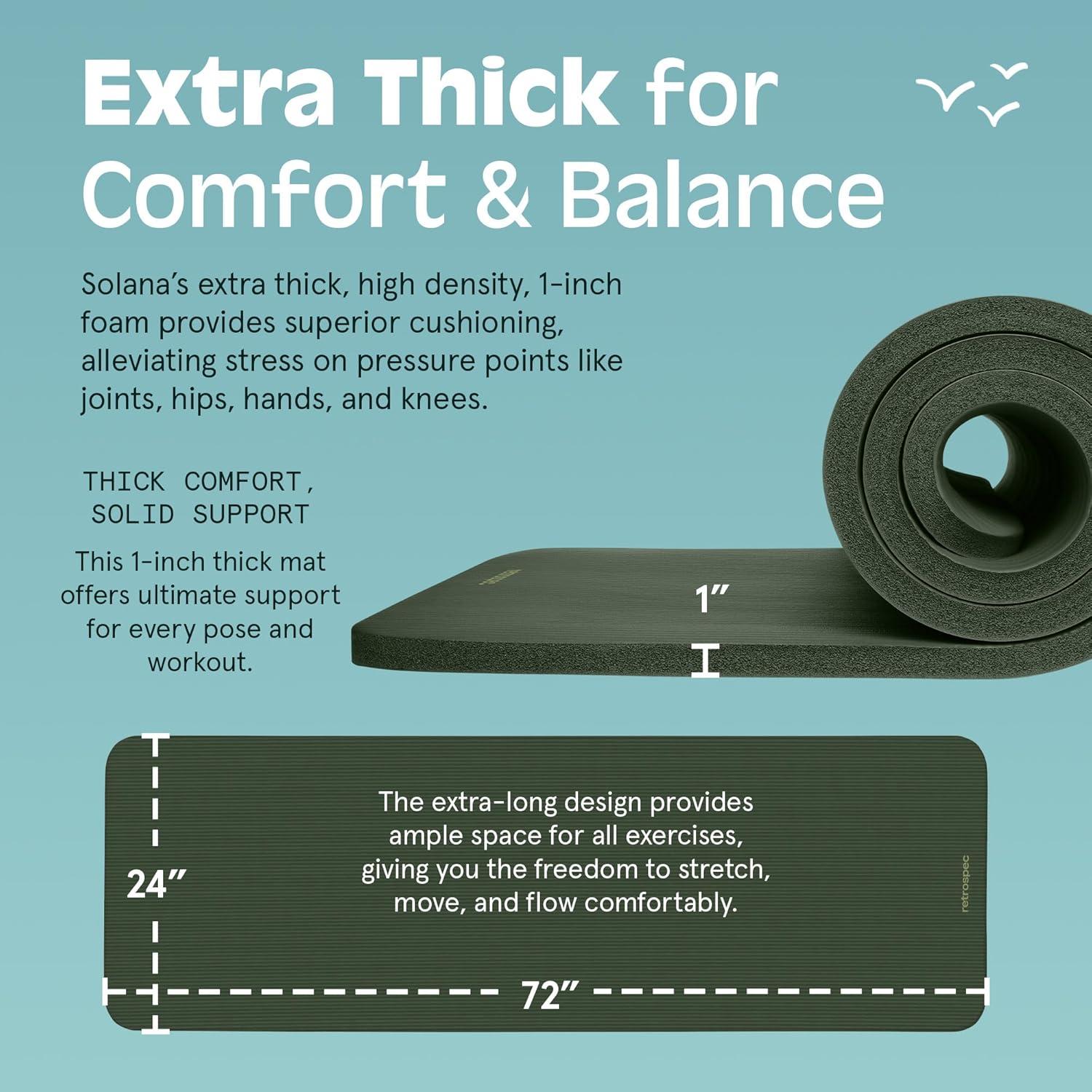 Retrospec Solana Yoga Mat 1″ Thick w/Nylon Strap for Men & Women – Non Slip Exercise Mat for Home Yoga, Pilates, Stretching, Floor & Fitness Workouts(Wild Spruce)