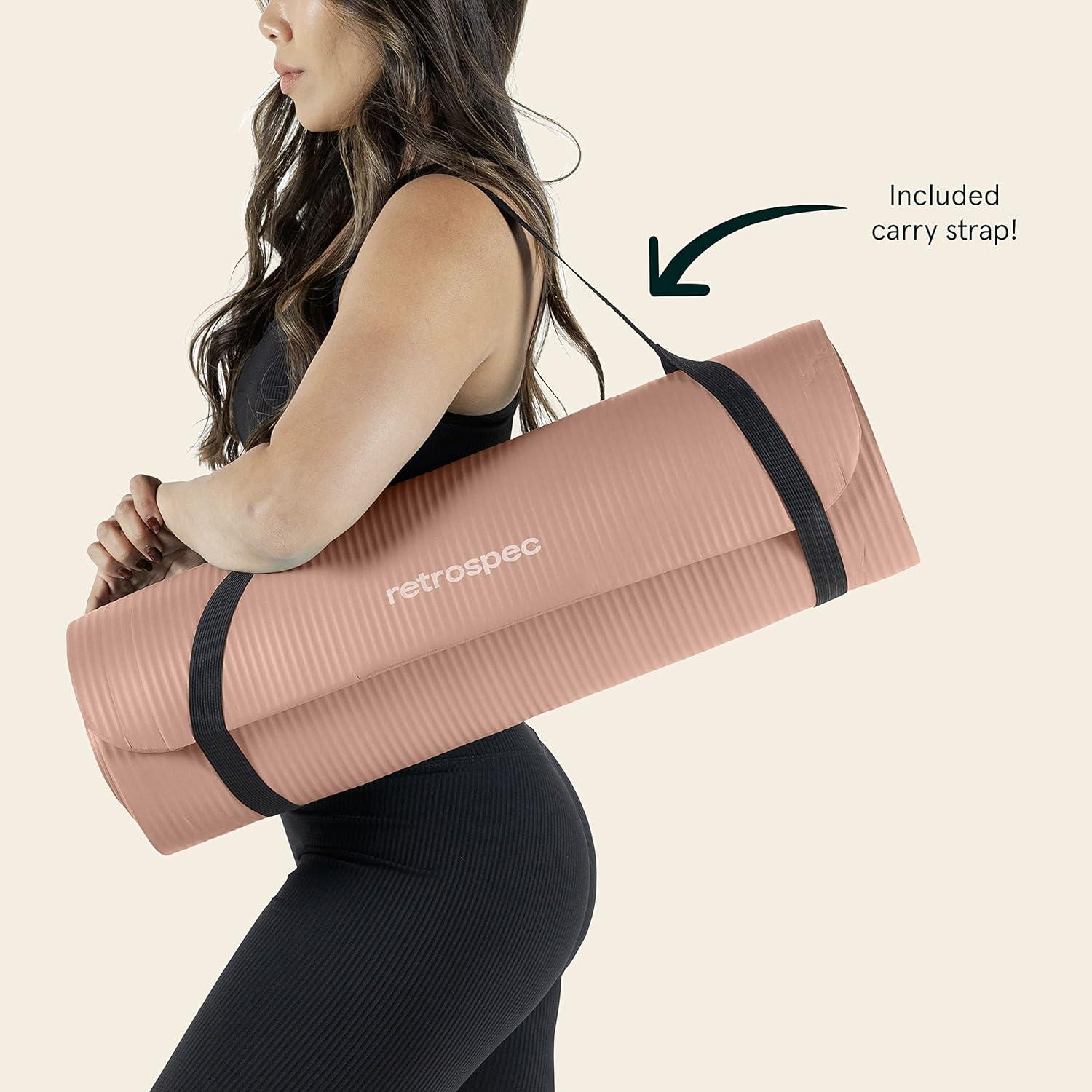 Retrospec Solana Yoga Mat Thick 1/2in Non-Slip Workout Mat with Nylon Strap – 72x24in Exercise Mat for Pilates, Stretching & Fitness – BPA Free, Easy Clean(Rose)