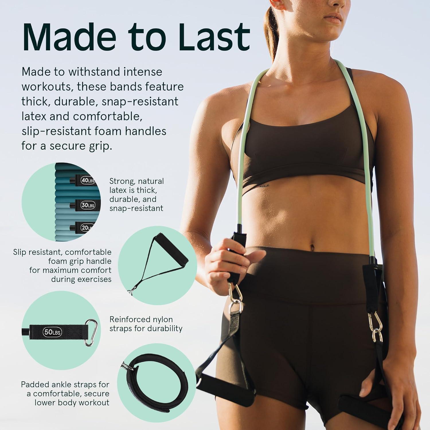 Retrospec Train Resistance Bands Set for Working Out – 5 Stackable Bands, Handles & Door Anchor – Portable Fitness Equipment for Physical Therapy & Yoga Includes Carry Bag(Undertow)