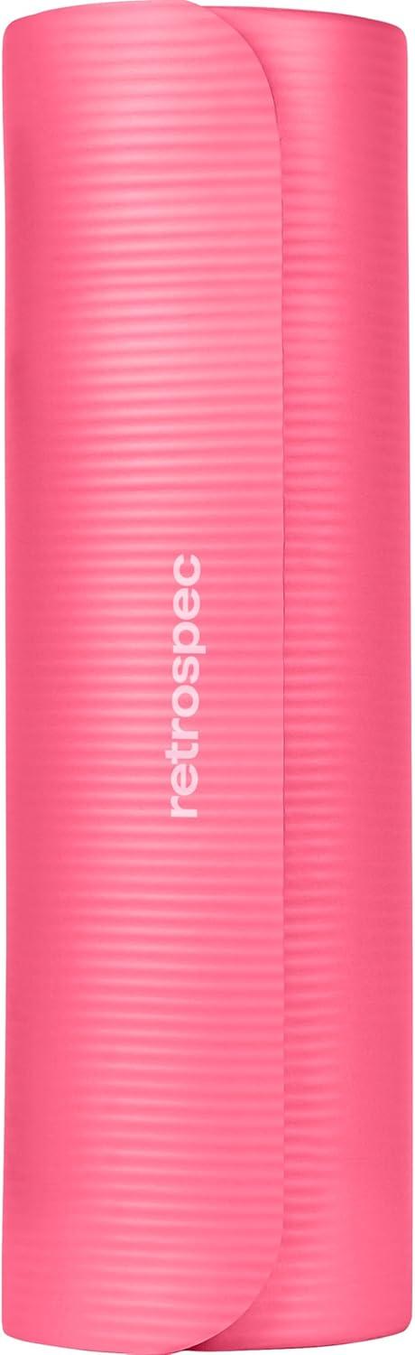 Retrospec Solana Yoga Mat Thick 1/2in Non-Slip Workout Mat with Nylon Strap – 72x24in Exercise Mat for Pilates, Stretching & Fitness – BPA Free, Easy Clean(Pink Dahlia)