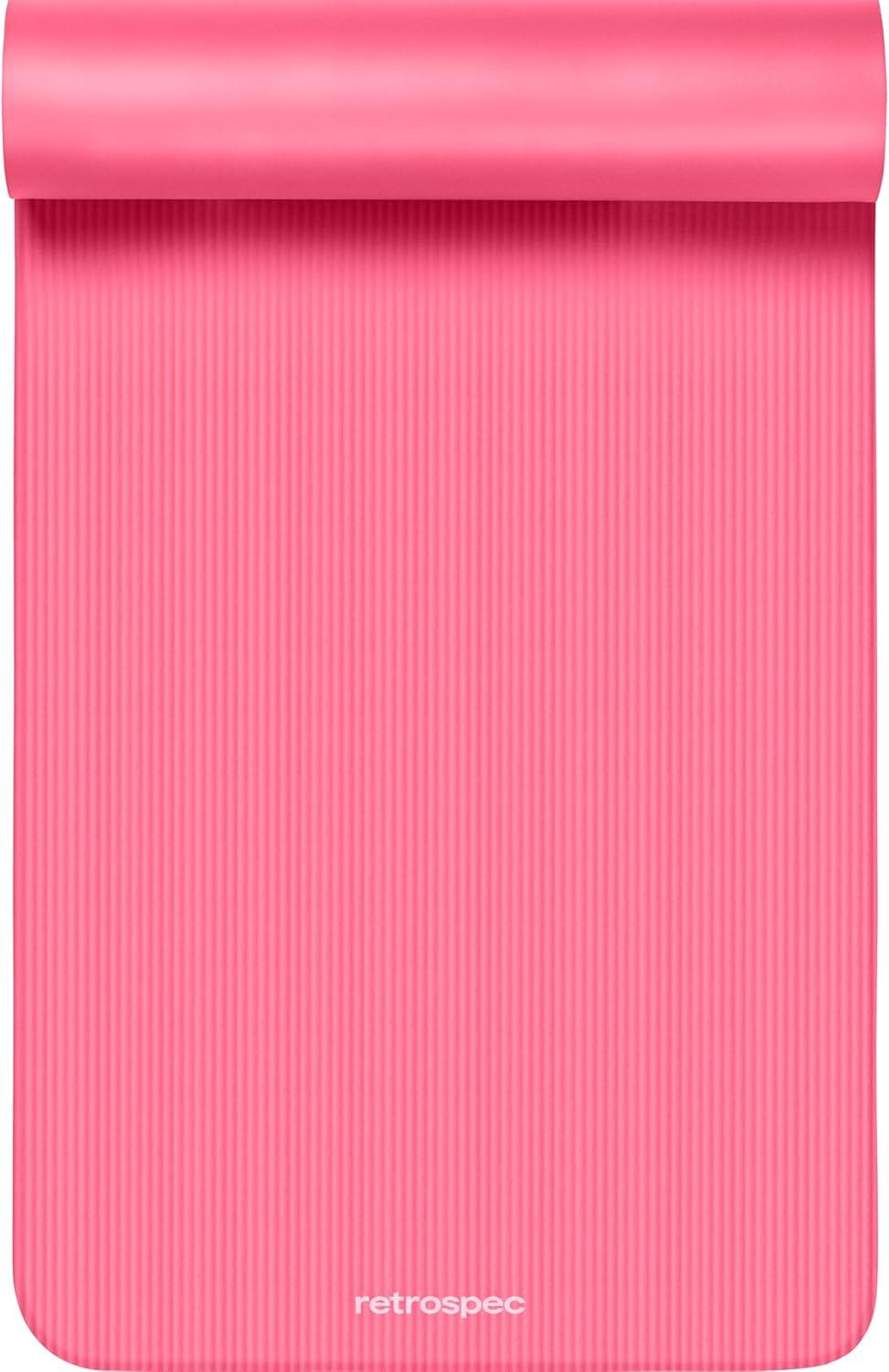 Retrospec Solana Yoga Mat Thick 1/2in Non-Slip Workout Mat with Nylon Strap – 72x24in Exercise Mat for Pilates, Stretching & Fitness – BPA Free, Easy Clean(Pink Dahlia)