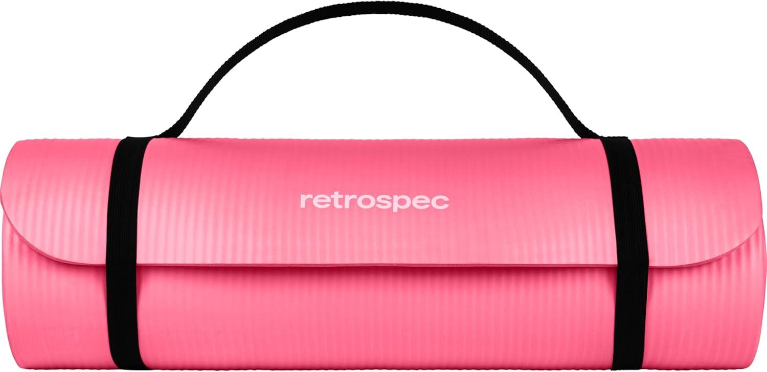 Retrospec Solana Yoga Mat Thick 1/2in Non-Slip Workout Mat with Nylon Strap – 72x24in Exercise Mat for Pilates, Stretching & Fitness – BPA Free, Easy Clean(Pink Dahlia)