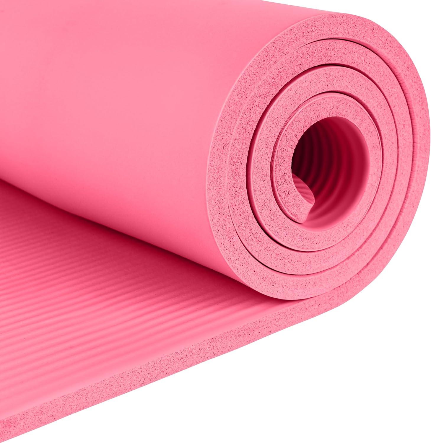 Retrospec Solana Yoga Mat Thick 1/2in Non-Slip Workout Mat with Nylon Strap – 72x24in Exercise Mat for Pilates, Stretching & Fitness – BPA Free, Easy Clean(Pink Dahlia)
