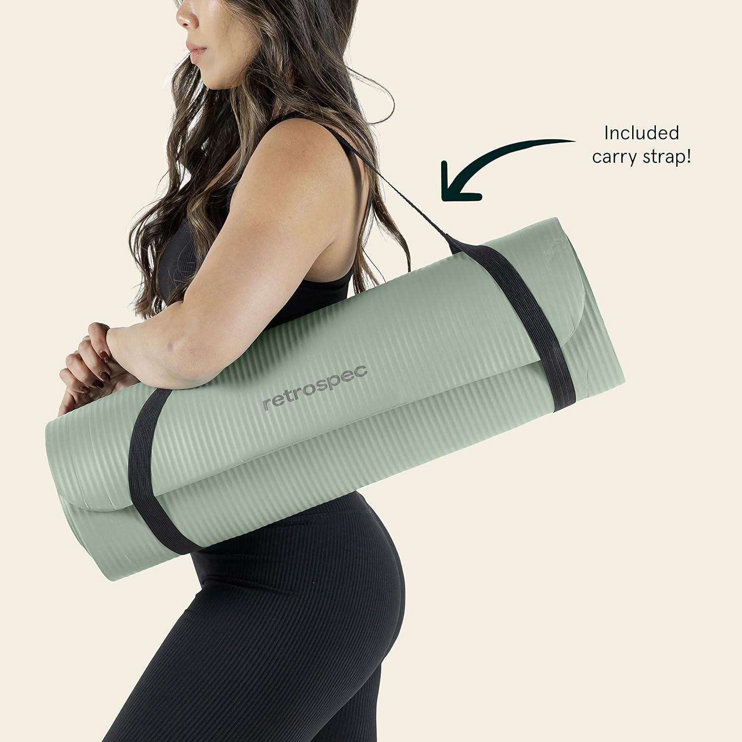 Retrospec Solana Yoga Mat Thick 1/2in Non-Slip Workout Mat with Nylon Strap – 72x24in Exercise Mat for Pilates, Stretching & Fitness – BPA Free, Easy Clean(Sage)