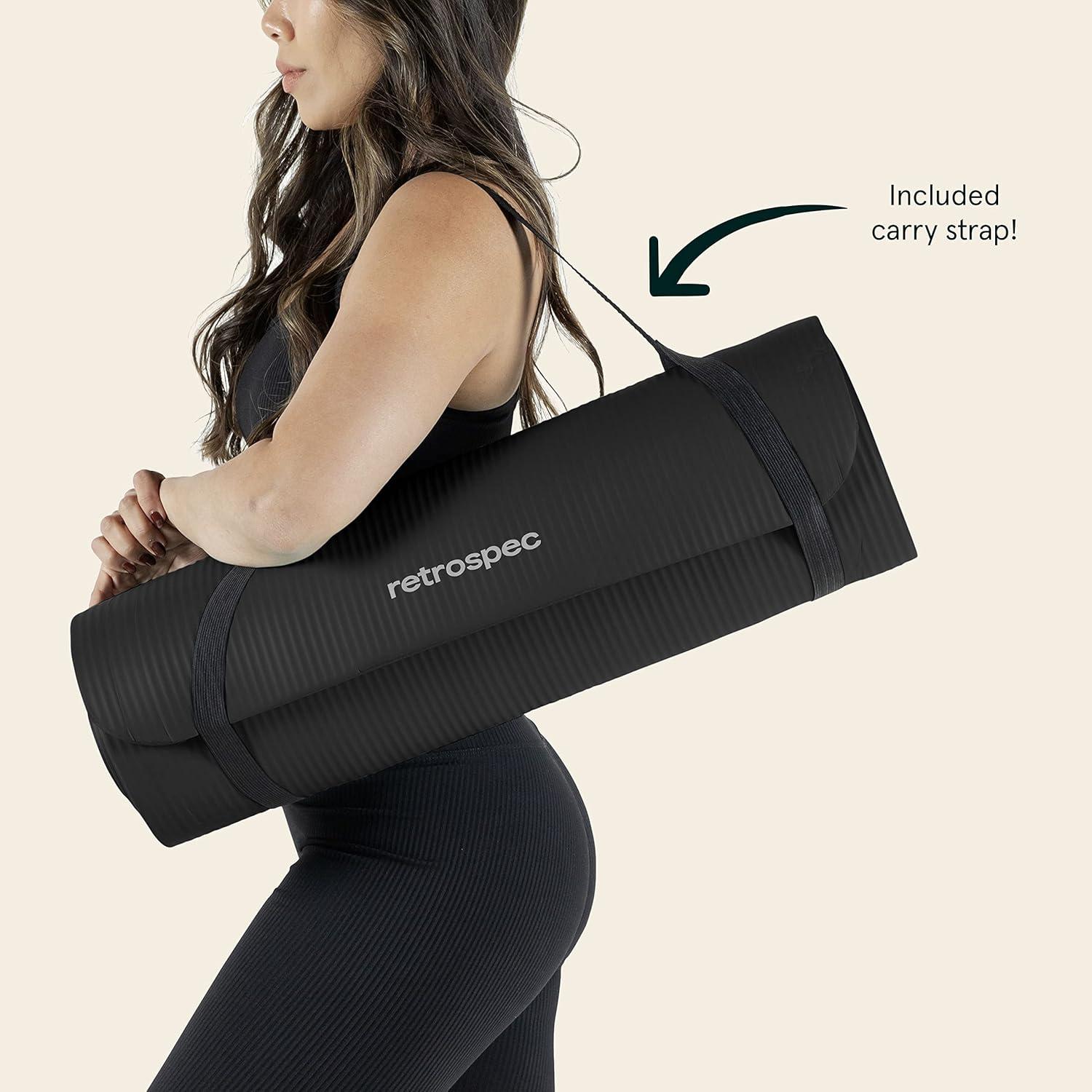 Retrospec Solana Yoga Mat 1″ Thick w/Nylon Strap for Men & Women – Non Slip Exercise Mat for Home Yoga, Pilates, Stretching, Floor & Fitness Workouts(Black)