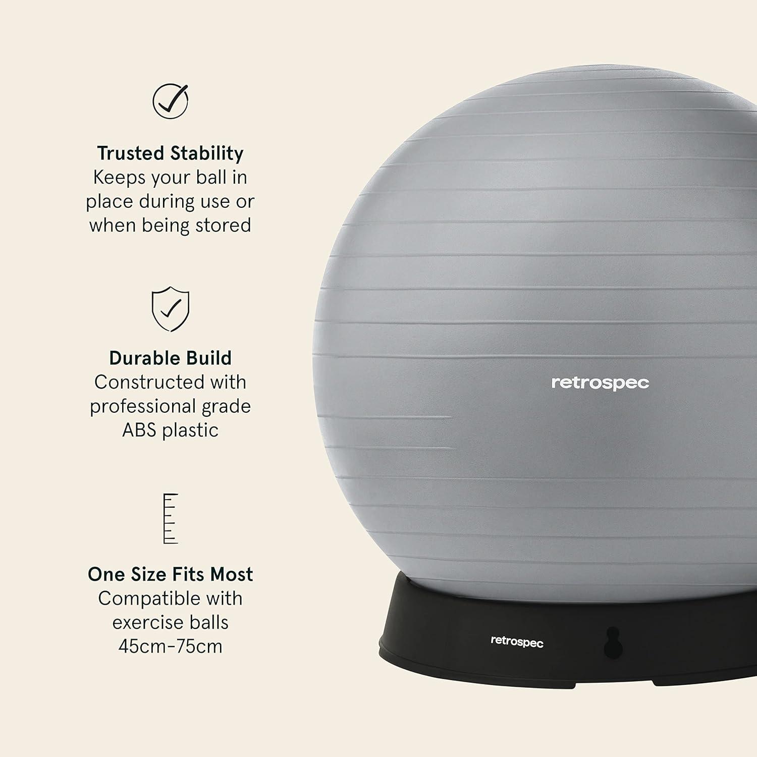 Retrospec Exercise Ball Base – Versatile Yoga and Pilates Accessory, Fits 45, 55, 65, 75cm Balls, Durable ABS Plastic Construction