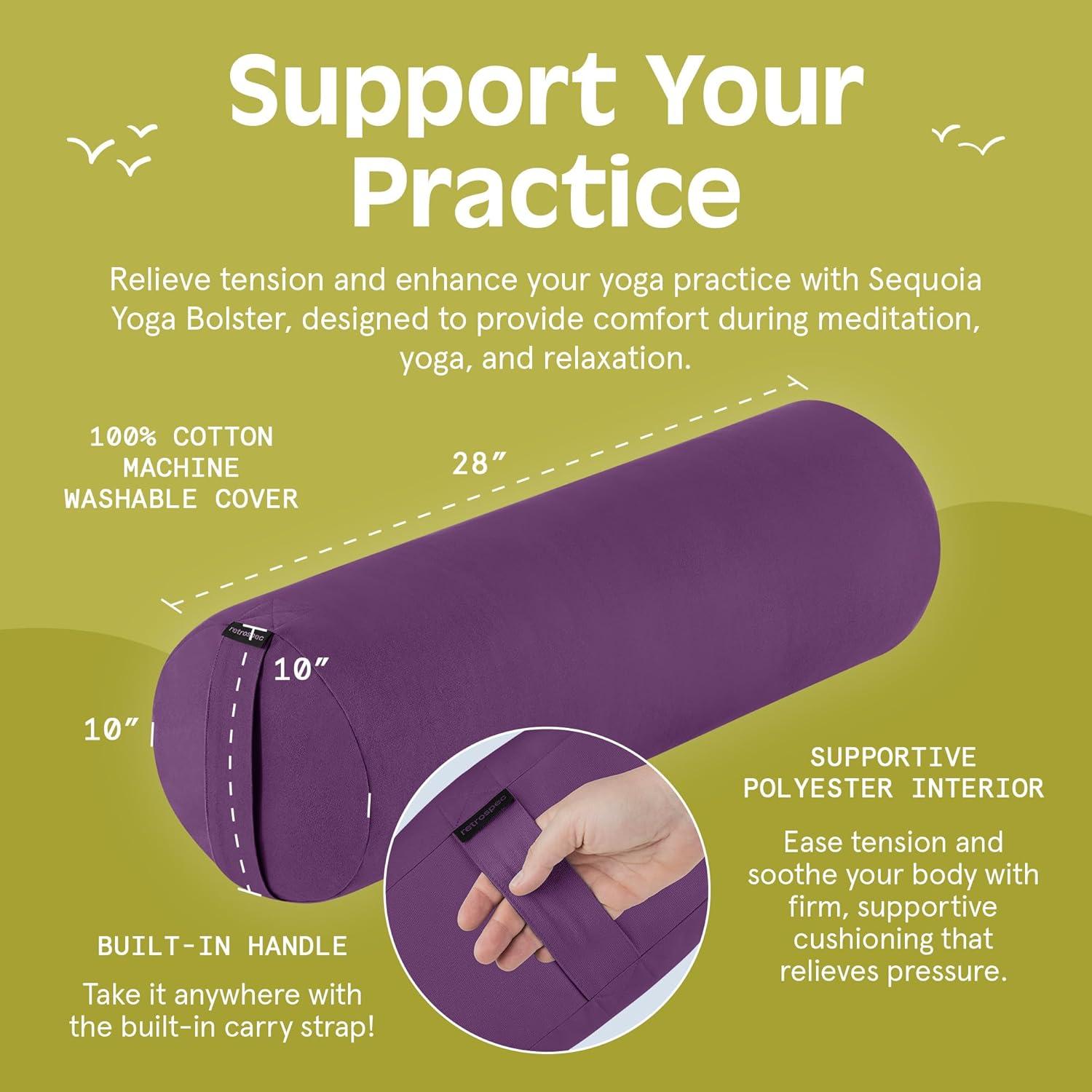 Retrospec Retrospec Sequoia Yoga Bolster Pillow – Meditation Cushion for Yoga Practices – Includes Machine Washable 100% Cotton Cover & Durable Carry Handle(Mulberry)