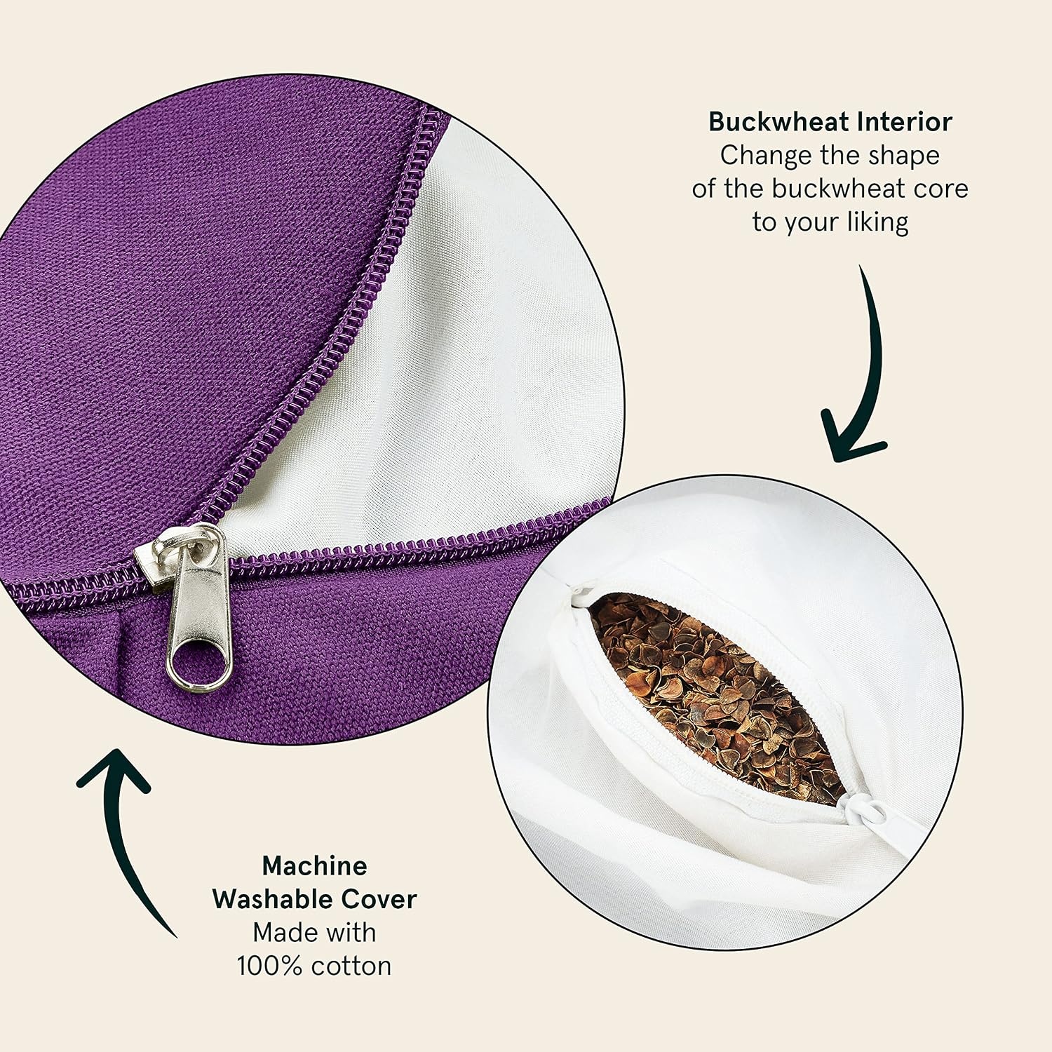 Retrospec Sedona Zafu Meditation Cushion with Buckwheat Hull Fill – Adjustable Yoga & Pilates Equipment Support – 17in Crescent Cotton Cover(Mulberry)