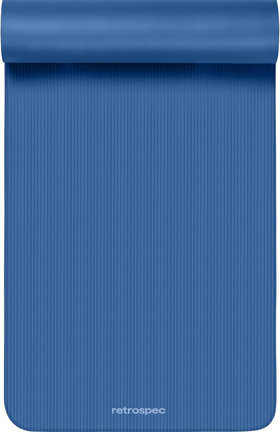 Retrospec Solana Yoga Mat Thick 1/2in Non-Slip Workout Mat with Nylon Strap – 72x24in Exercise Mat for Pilates, Stretching & Fitness – BPA Free, Easy Clean(Denim Blue)
