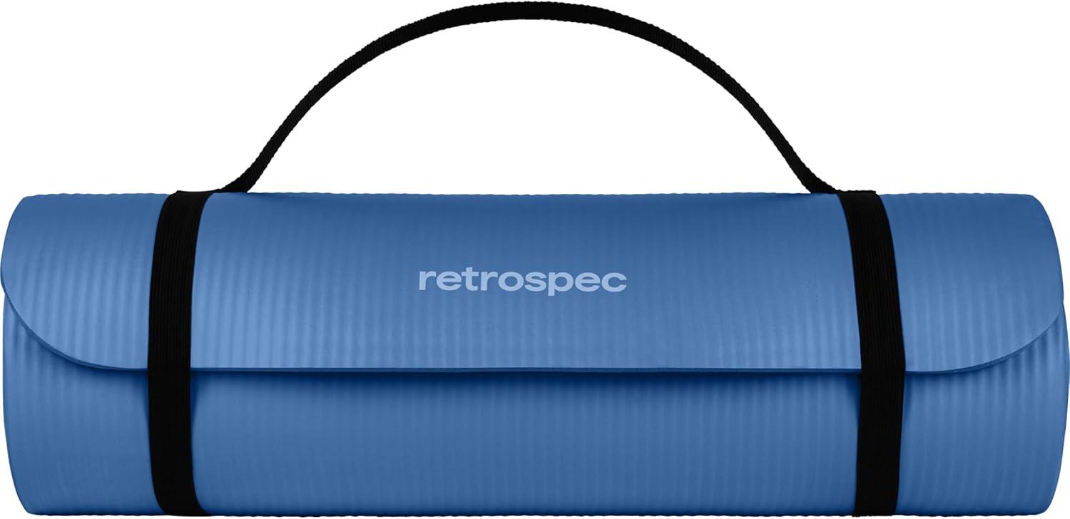 Retrospec Solana Yoga Mat Thick 1/2in Non-Slip Workout Mat with Nylon Strap – 72x24in Exercise Mat for Pilates, Stretching & Fitness – BPA Free, Easy Clean(Denim Blue)