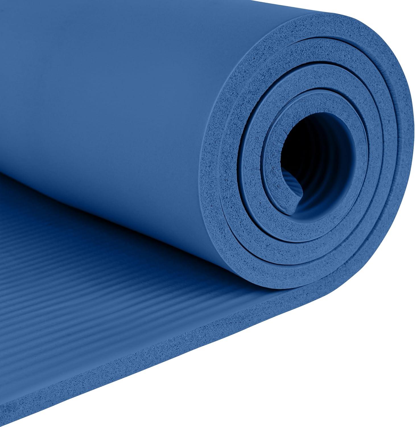Retrospec Solana Yoga Mat Thick 1/2in Non-Slip Workout Mat with Nylon Strap – 72x24in Exercise Mat for Pilates, Stretching & Fitness – BPA Free, Easy Clean(Denim Blue)