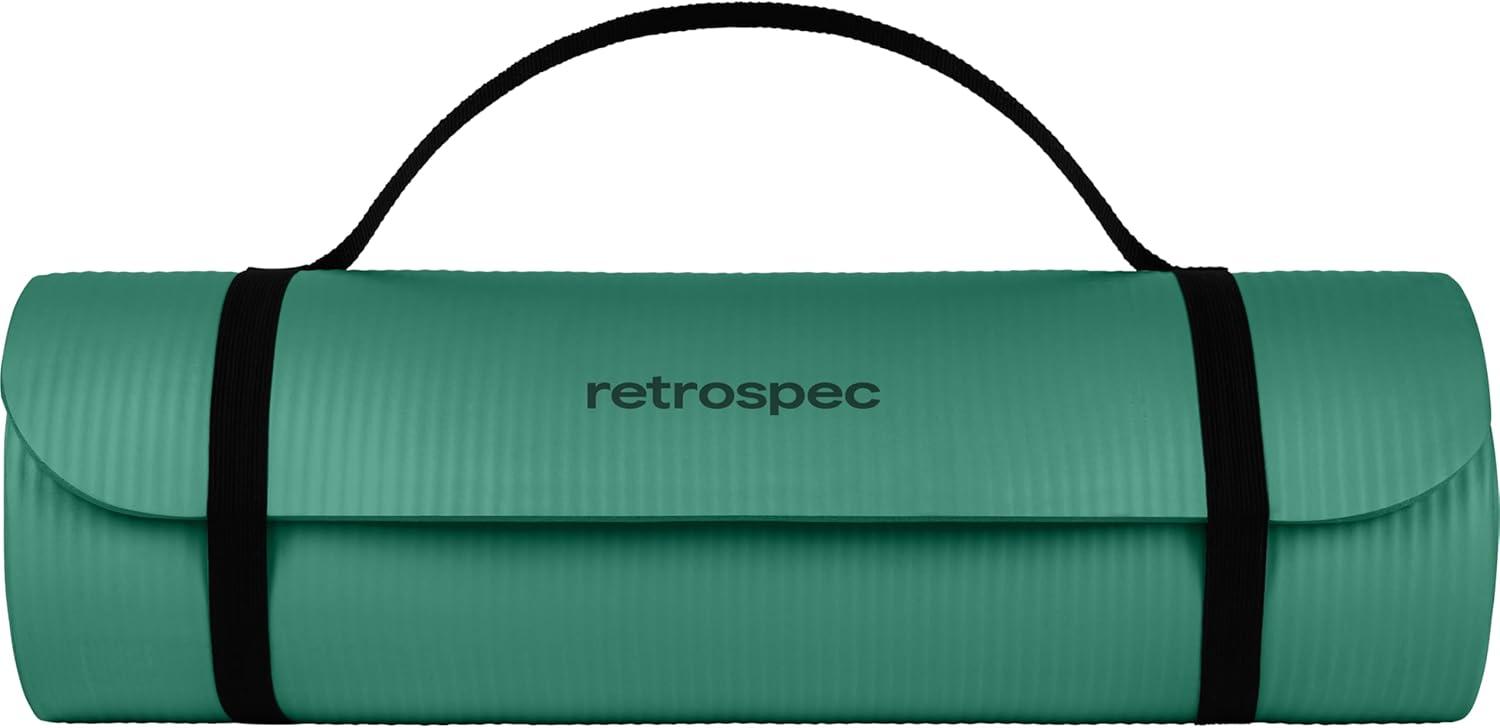 Retrospec Solana Yoga Mat 1″ Thick w/Nylon Strap for Men & Women – Non Slip Exercise Mat for Home Yoga, Pilates, Stretching, Floor & Fitness Workouts(Elm Green)