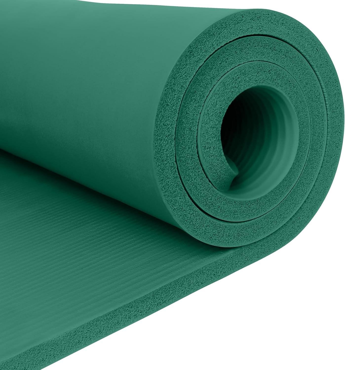 Retrospec Solana Yoga Mat 1″ Thick w/Nylon Strap for Men & Women – Non Slip Exercise Mat for Home Yoga, Pilates, Stretching, Floor & Fitness Workouts(Elm Green)