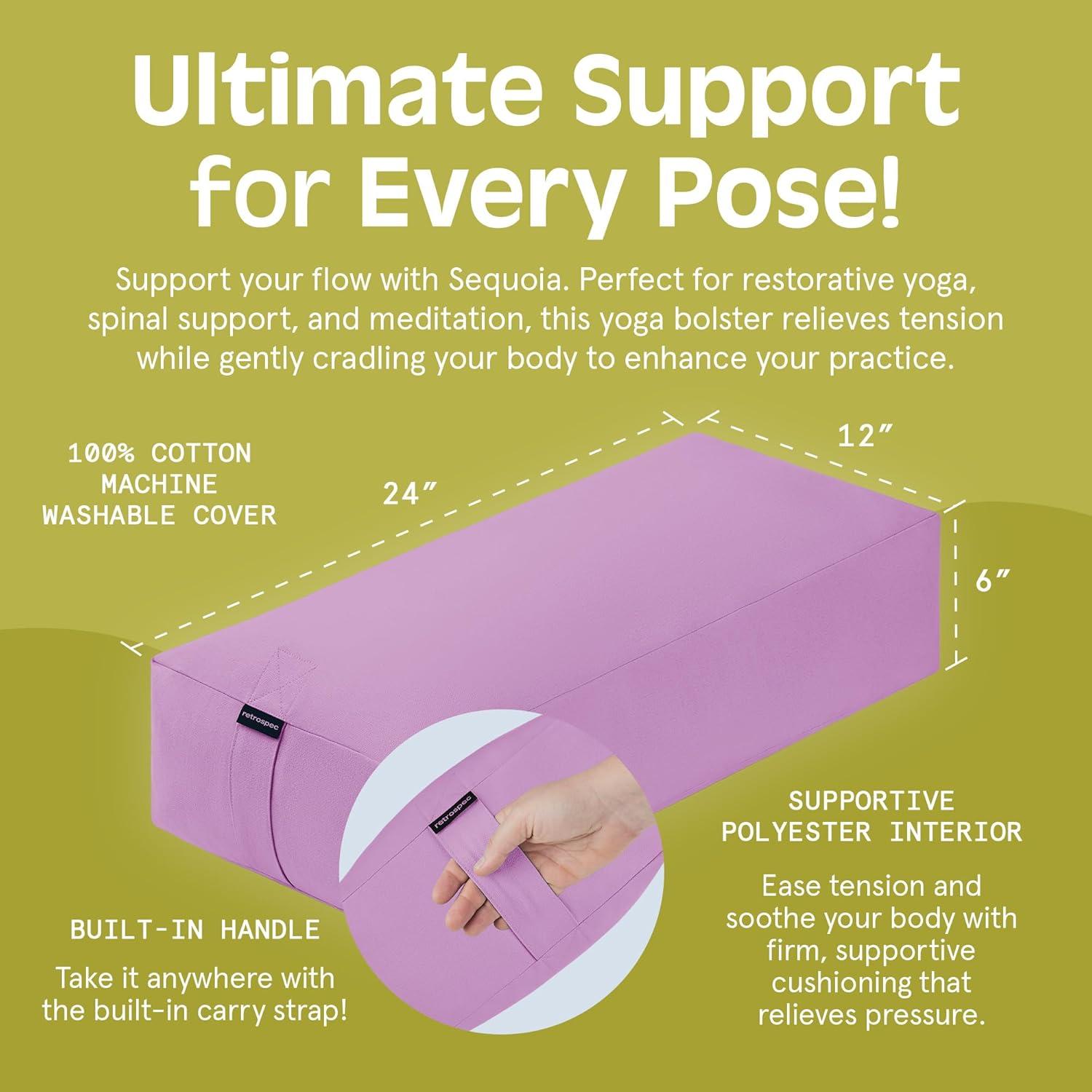 Retrospec Retrospec Sequoia Rectangular Yoga Bolster Pillow – Meditation Cushion for Yoga Practices – Includes Machine Washable 100% Cotton Cover & Durable Carry Handle(Wisteria)