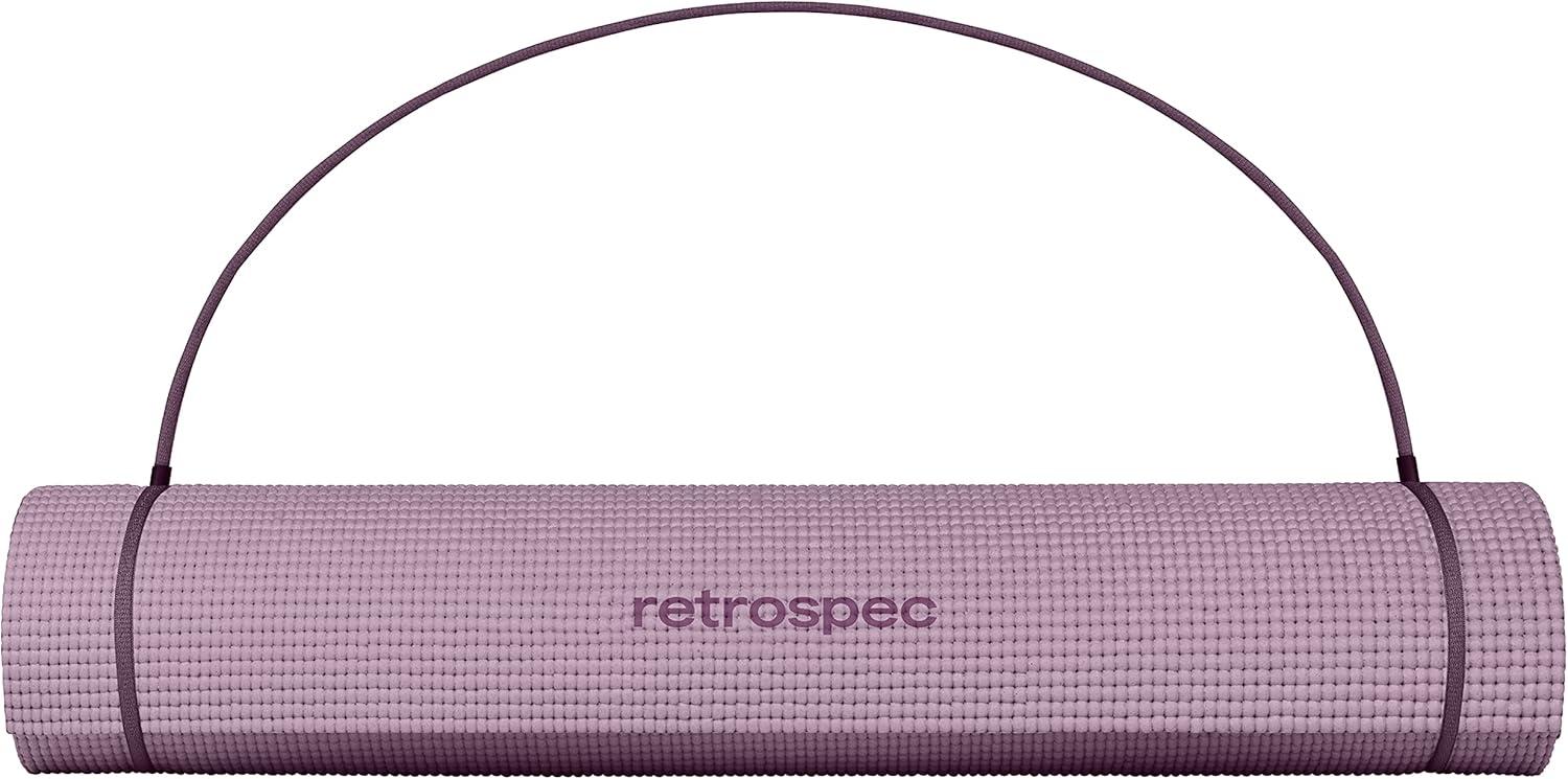 Retrospec Pismo Yoga Mat w/Nylon Strap for Men & Women – Non Slip Exercise Mat for Yoga, Pilates, Stretching, Floor & Fitness Workouts, .5mm Thick, Easy to Clean(Violet Haze)