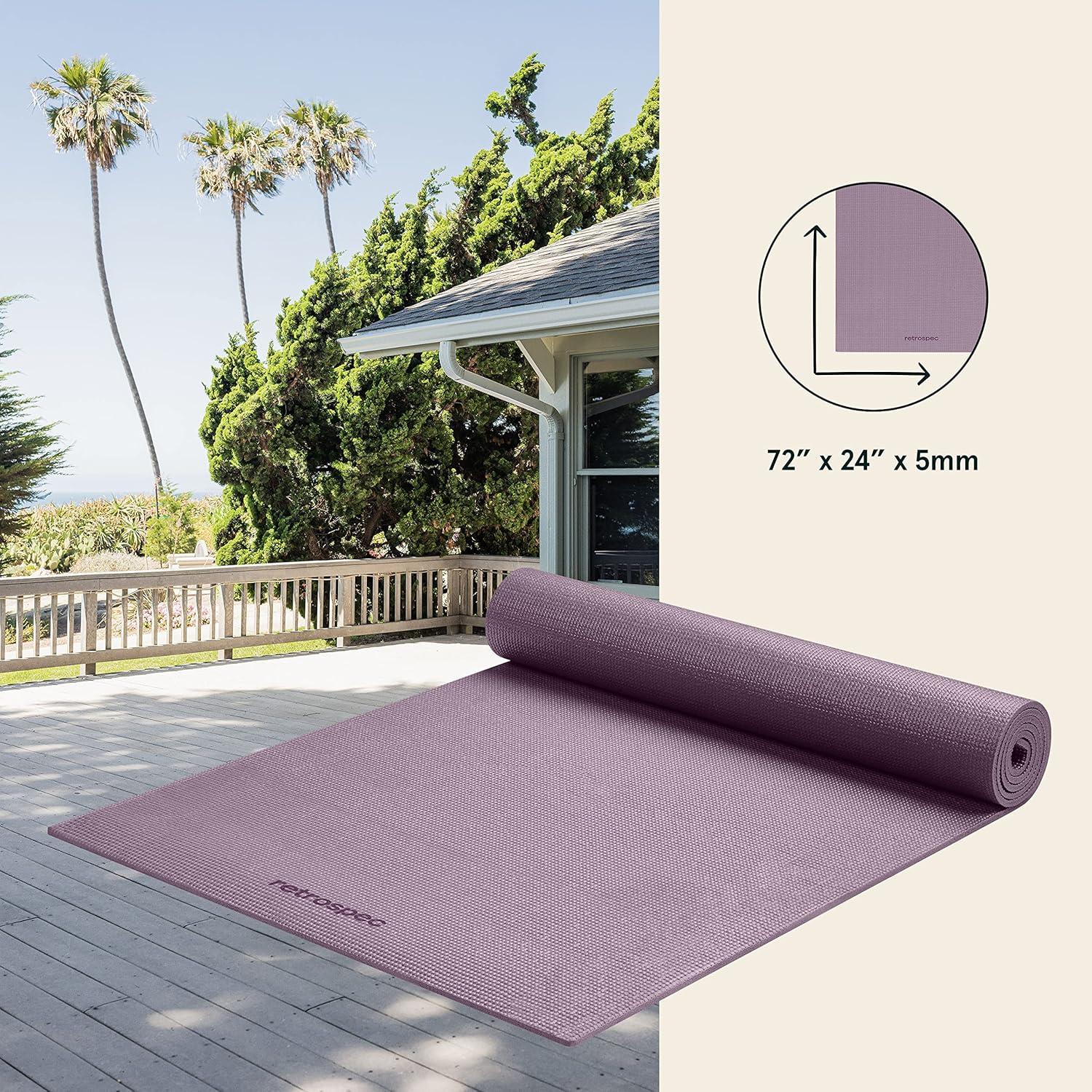 Retrospec Pismo Yoga Mat w/Nylon Strap for Men & Women – Non Slip Exercise Mat for Yoga, Pilates, Stretching, Floor & Fitness Workouts, .5mm Thick, Easy to Clean(Violet Haze)