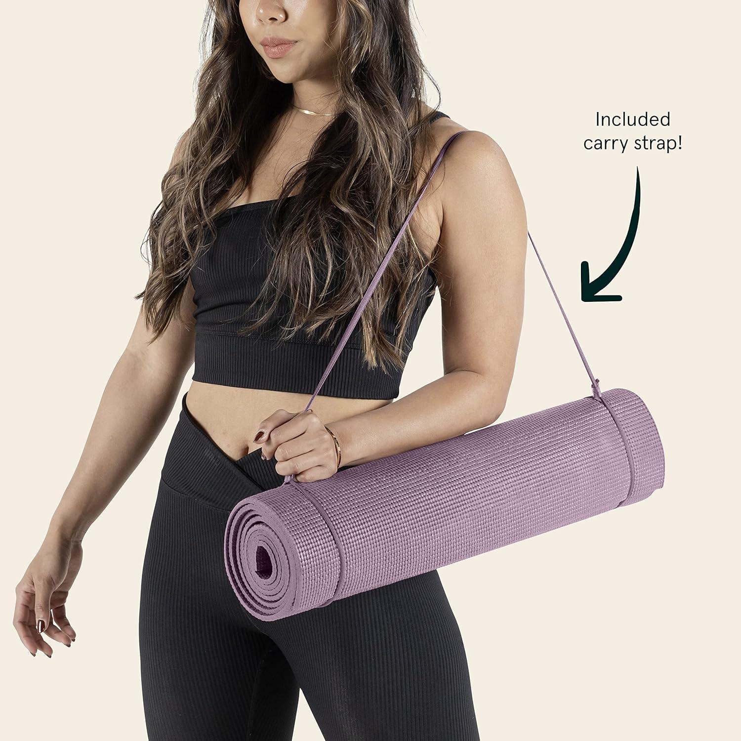 Retrospec Pismo Yoga Mat w/Nylon Strap for Men & Women – Non Slip Exercise Mat for Yoga, Pilates, Stretching, Floor & Fitness Workouts, .5mm Thick, Easy to Clean(Violet Haze)