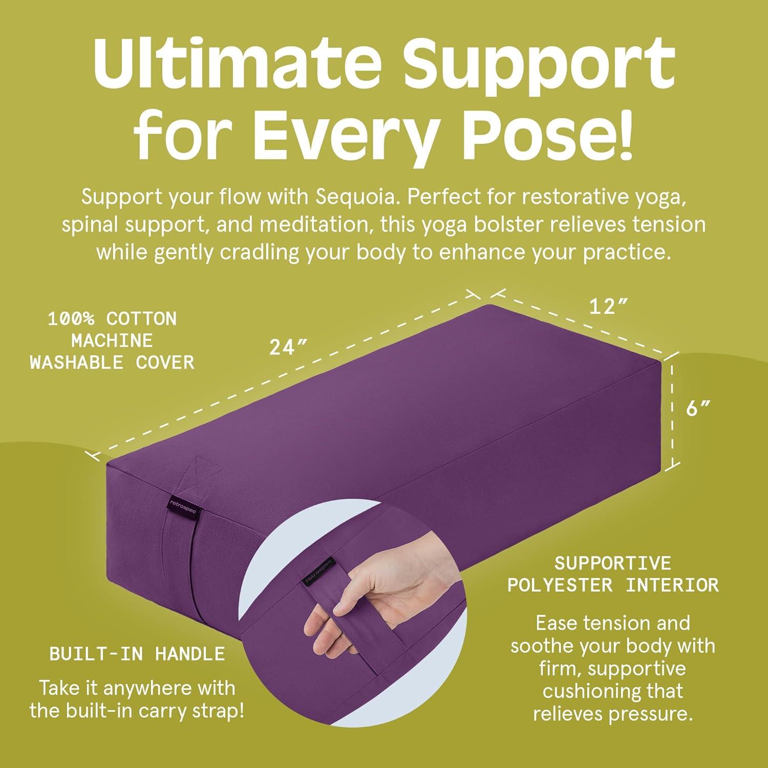 Retrospec Retrospec Sequoia Rectangular Yoga Bolster Pillow – Meditation Cushion for Yoga Practices – Includes Machine Washable 100% Cotton Cover & Durable Carry Handle(Mulberry)