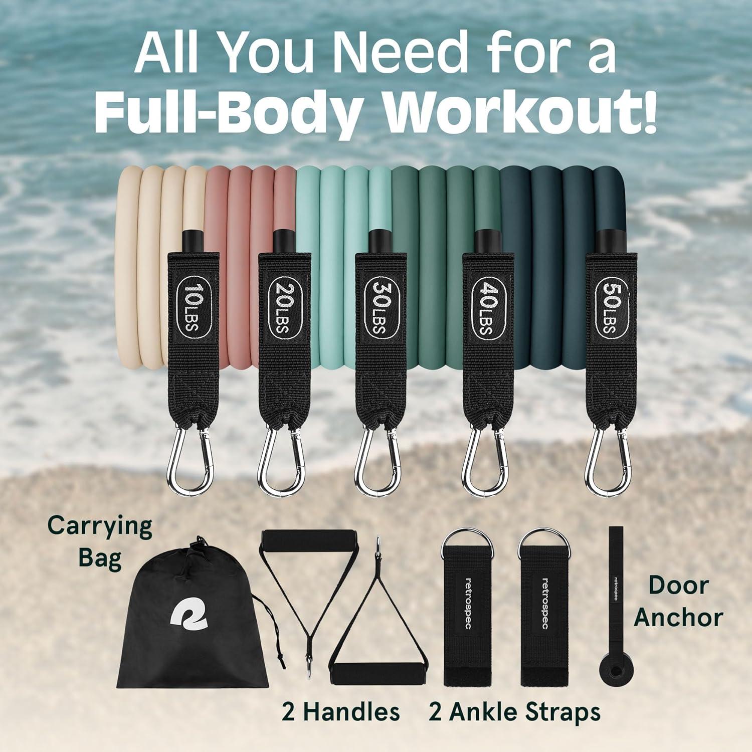 Retrospec Train Resistance Bands Set for Working Out – 5 Stackable Bands, Handles & Door Anchor – Portable Fitness Equipment for Physical Therapy & Yoga Includes Carry Bag(Smoothie)