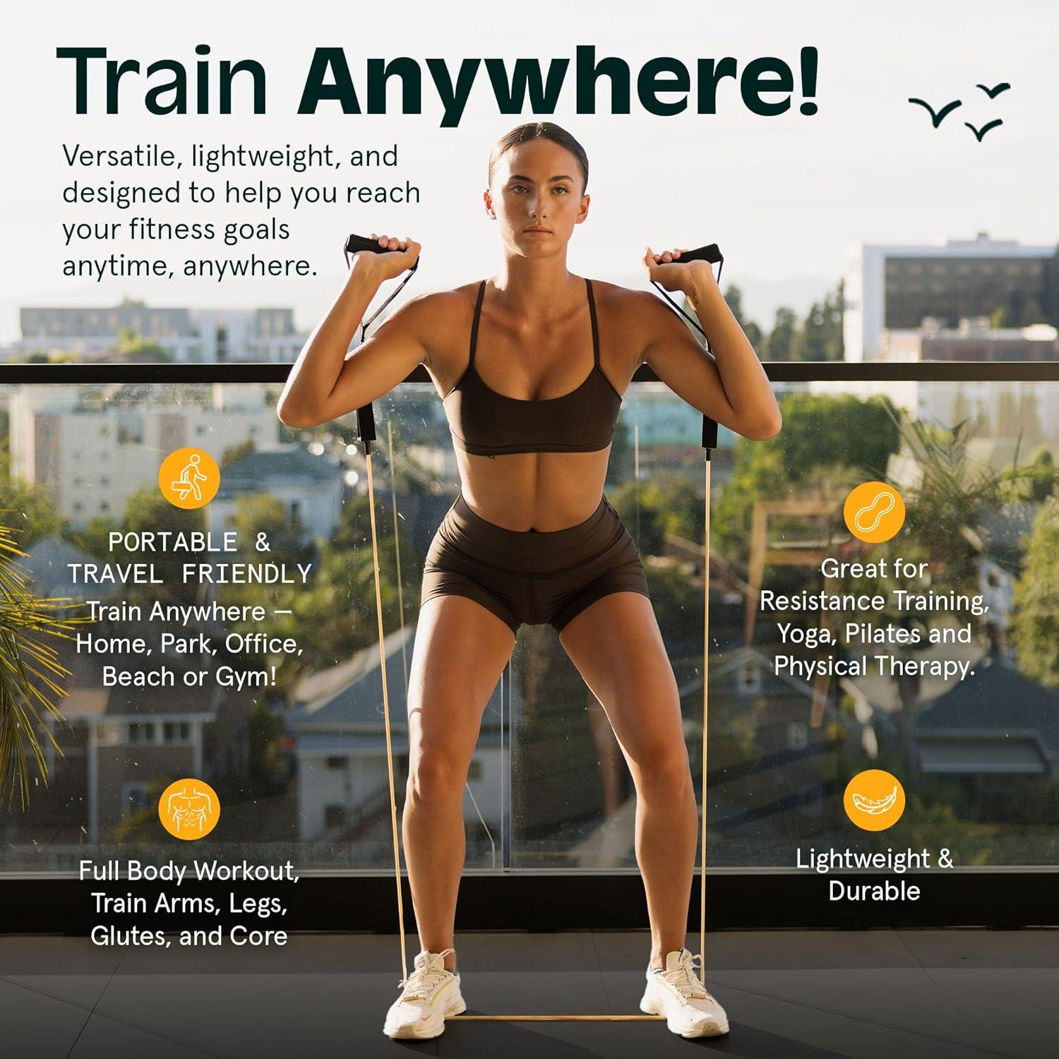 Retrospec Train Resistance Bands Set for Working Out – 5 Stackable Bands, Handles & Door Anchor – Portable Fitness Equipment for Physical Therapy & Yoga Includes Carry Bag(Smoothie)