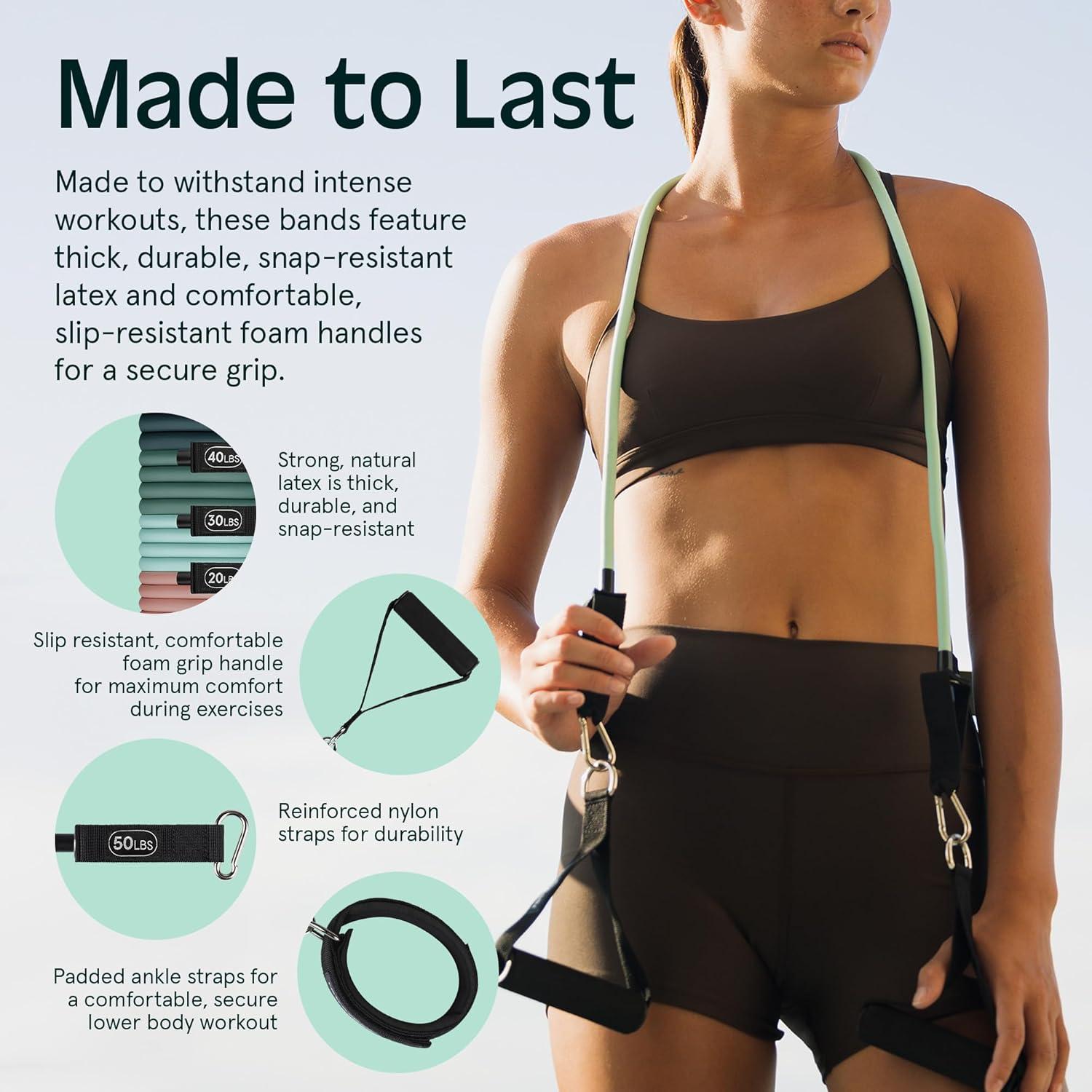 Retrospec Train Resistance Bands Set for Working Out – 5 Stackable Bands, Handles & Door Anchor – Portable Fitness Equipment for Physical Therapy & Yoga Includes Carry Bag(Smoothie)