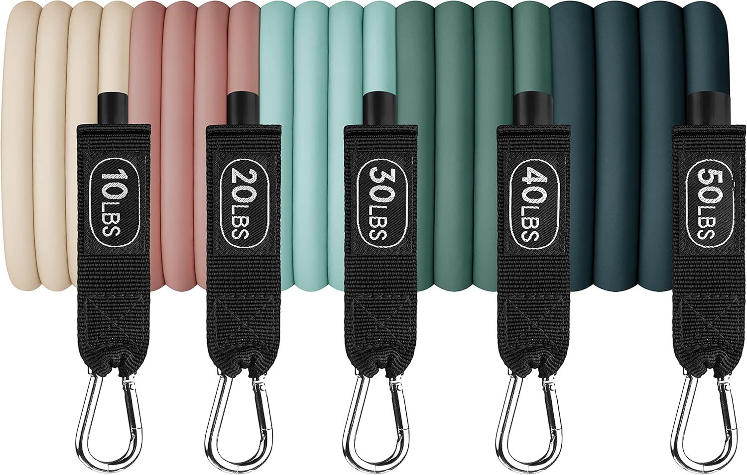 Retrospec Train Resistance Bands Set for Working Out – 5 Stackable Bands, Handles & Door Anchor – Portable Fitness Equipment for Physical Therapy & Yoga Includes Carry Bag(Smoothie)