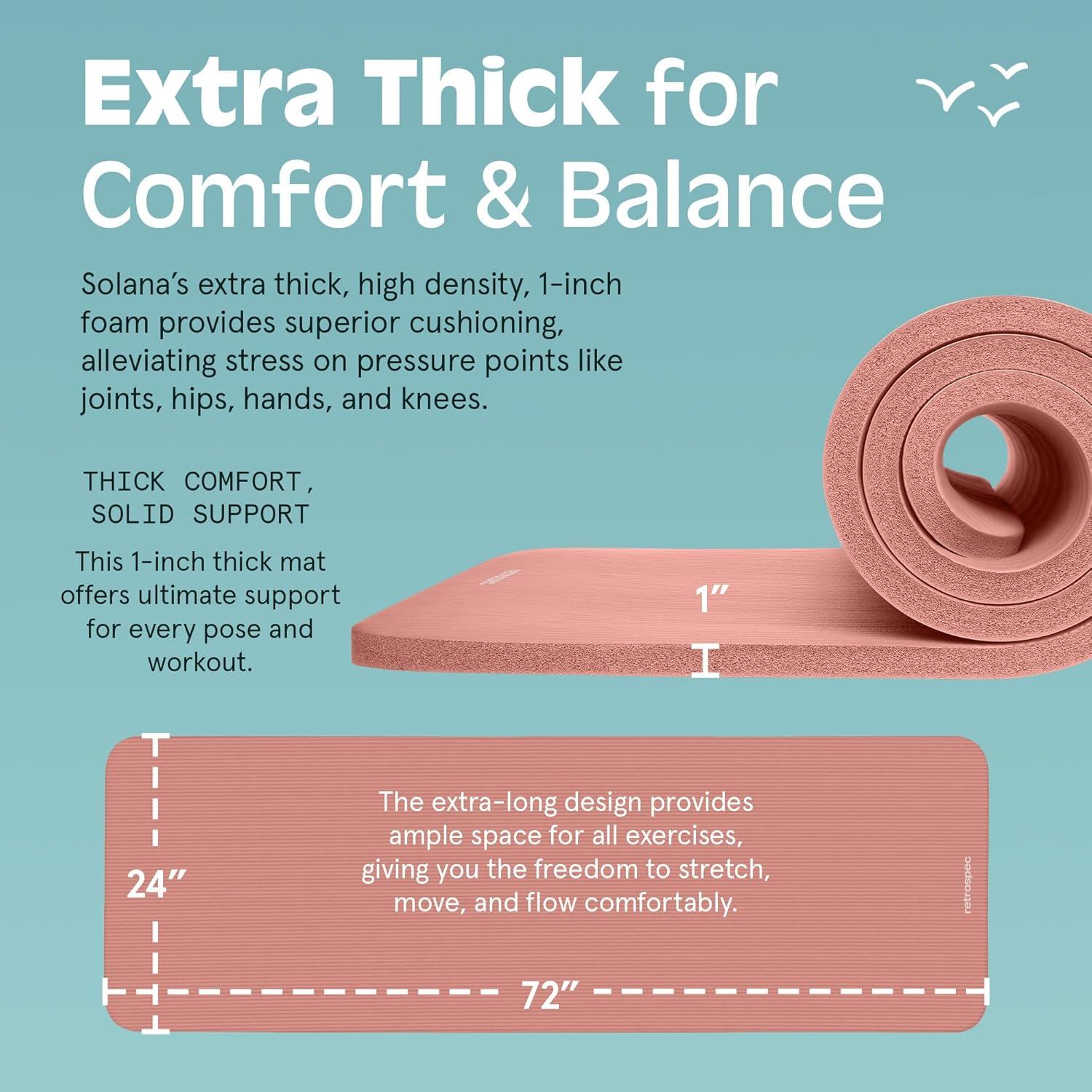 Retrospec Solana Yoga Mat 1″ Thick w/Nylon Strap for Men & Women – Non Slip Exercise Mat for Home Yoga, Pilates, Stretching, Floor & Fitness Workouts(Rose)