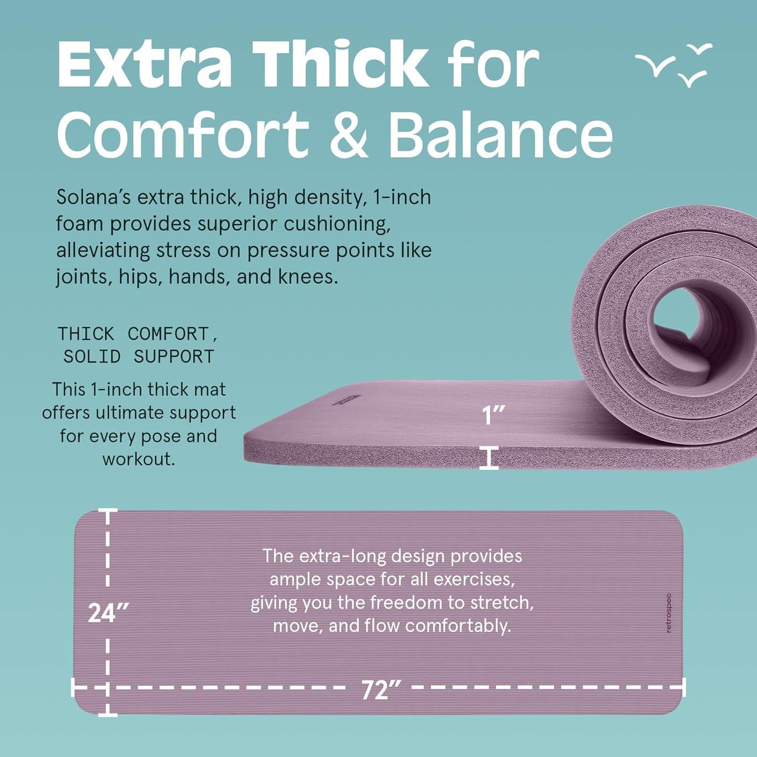 Retrospec Solana Yoga Mat 1″ Thick w/Nylon Strap for Men & Women – Non Slip Exercise Mat for Home Yoga, Pilates, Stretching, Floor & Fitness Workouts(Violet Haze)