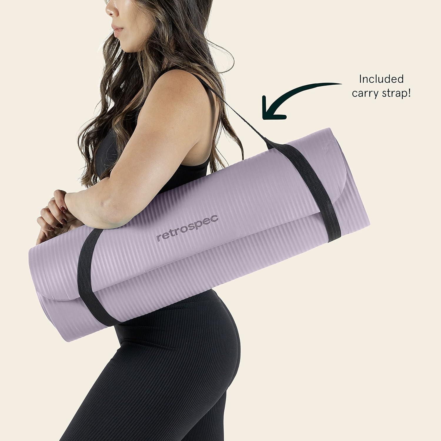 Retrospec Solana Yoga Mat 1″ Thick w/Nylon Strap for Men & Women – Non Slip Exercise Mat for Home Yoga, Pilates, Stretching, Floor & Fitness Workouts(Violet Haze)