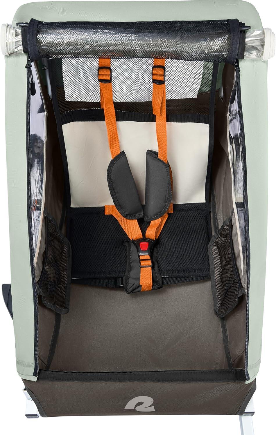 Retrospec Rover Plus Foldable Bike Trailer for Kids, Single/Double Passenger Child Bike Trailer with 5-Point Safety Harness, Reflective, Weather-Resistant Fabric and Safety Flag – Supports 40-80 lbs(Mint)
