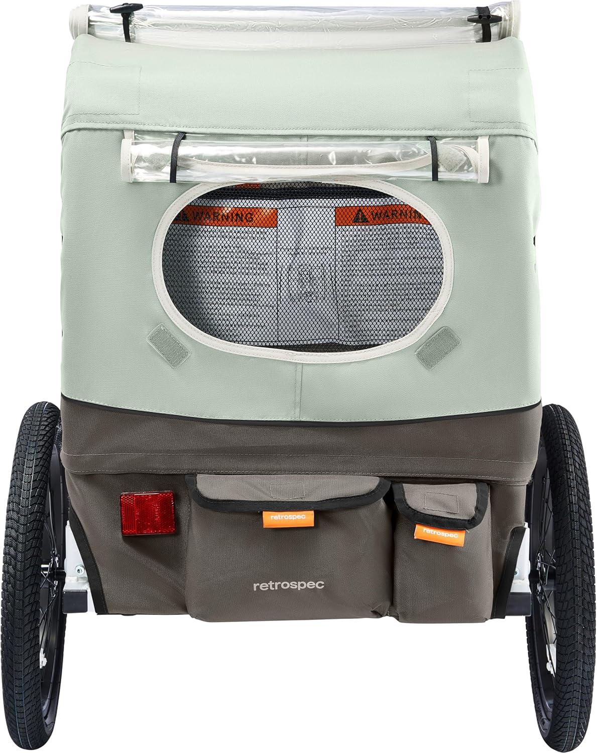 Retrospec Rover Plus Foldable Bike Trailer for Kids, Single/Double Passenger Child Bike Trailer with 5-Point Safety Harness, Reflective, Weather-Resistant Fabric and Safety Flag – Supports 40-80 lbs(Mint)