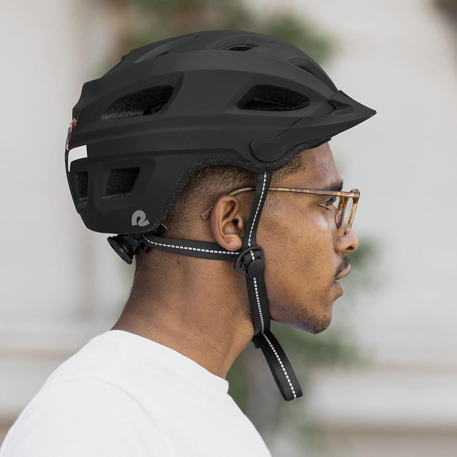 Retrospec Lennon Adult Bike Helmet with LED Safety Light Adjustable Dial & Removable Visor – Adjustable Bicycle Cycling Helmet for Men & Women(Matte Black)