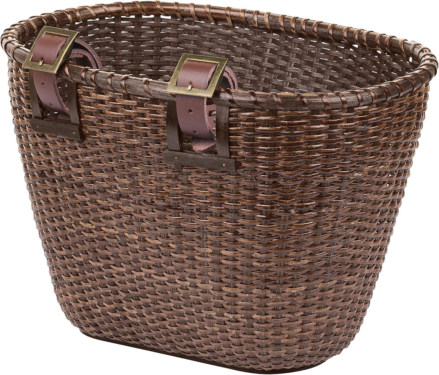 Retrospec Cane Woven Oval Dreamcatcher Basket with Authentic Leather Straps & Brass Buckles(Dark Stain)