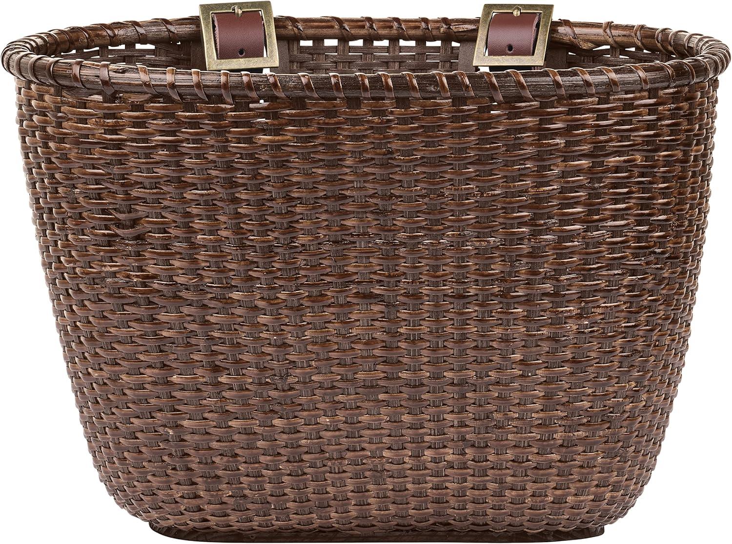 Retrospec Cane Woven Oval Dreamcatcher Basket with Authentic Leather Straps & Brass Buckles(Dark Stain)