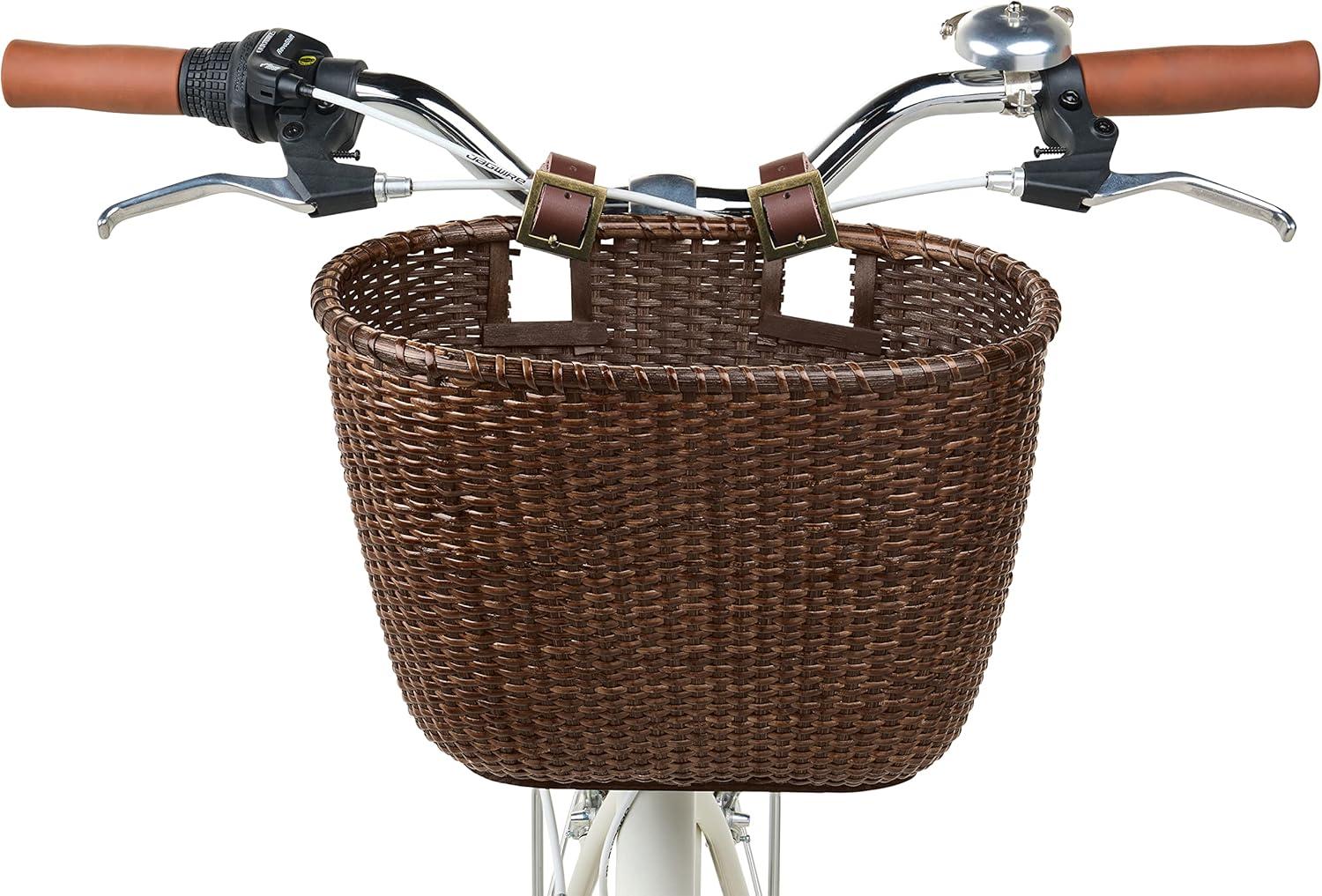 Retrospec Cane Woven Oval Dreamcatcher Basket with Authentic Leather Straps & Brass Buckles(Dark Stain)