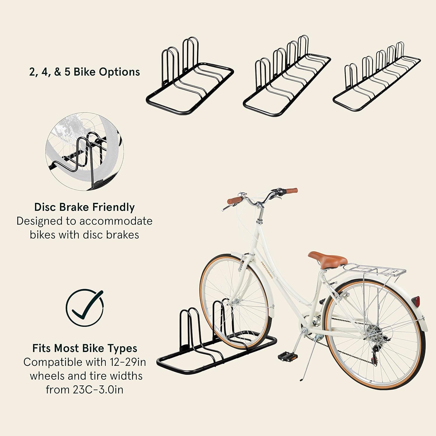 Retrospec Stash Rack 2, 4 & 5 Bike Floor Stand Bicycle Storage Organizer for Mountain Bike, Road Bike, Weather Resistant Fine Powder Steel Coating Fits Wheels up to 3″ | for Mountain Bike, Road Bike, Weather Resistant, Fits Wheels up to 3″(Black)