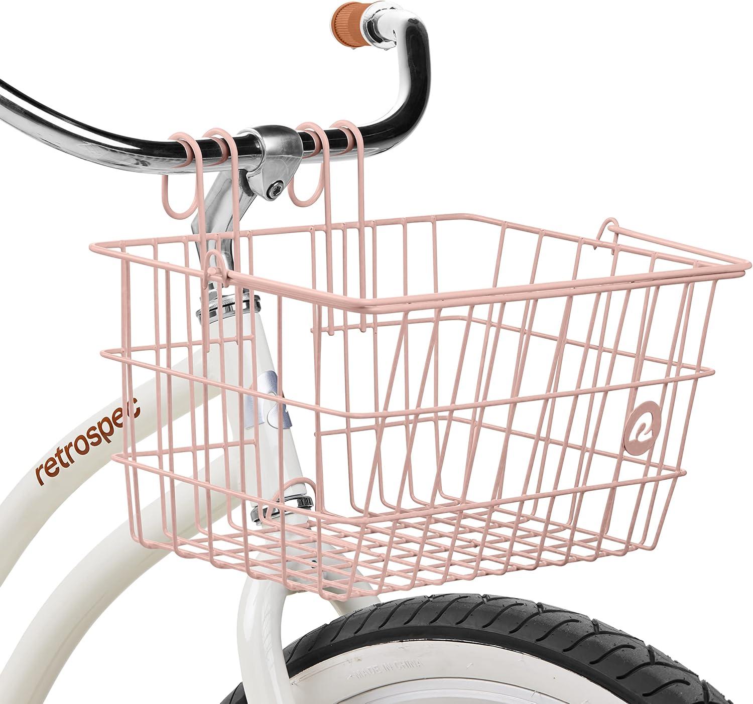 Retrospec Apollo-Lite Lift-Off Bike Basket – Detachable Steel Handlebar Basket with Carrying Handle for Commuting, Shopping & Beach Trips – 14.5in x 9.5in Weather-Resistant Biking Gear(Blush)