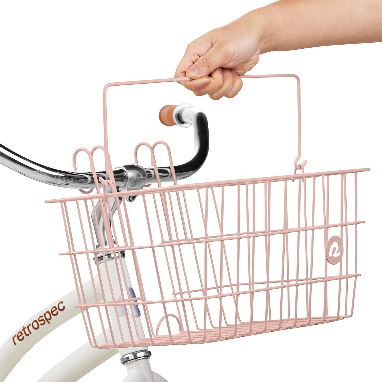 Retrospec Apollo-Lite Lift-Off Bike Basket – Detachable Steel Handlebar Basket with Carrying Handle for Commuting, Shopping & Beach Trips – 14.5in x 9.5in Weather-Resistant Biking Gear(Blush)