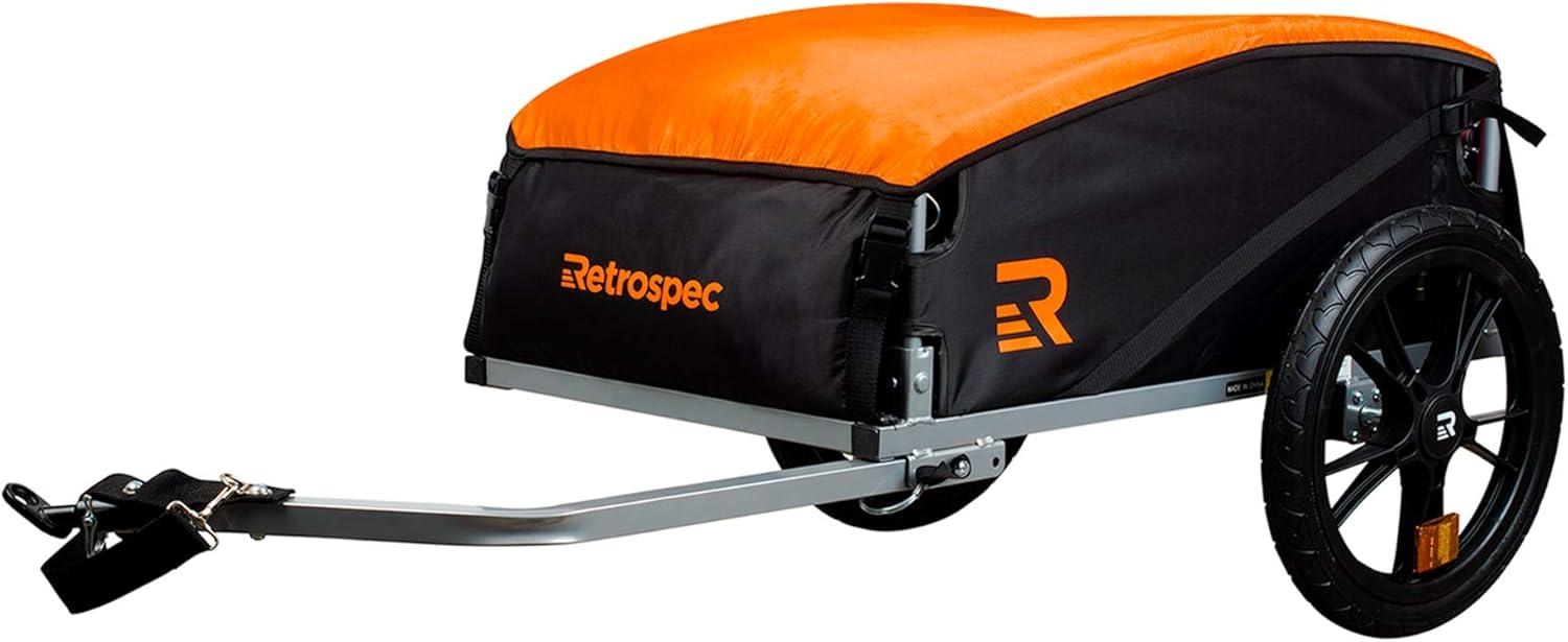 Retrospec Rover Hauler Bike Cargo Trailer – Foldable Frame with Weather-Resistant Fabric & 80lb Capacity – Universal Bike Trailer for 20-29in Wheels – Includes Safety Flag & D-Ring Anchors(Orange)