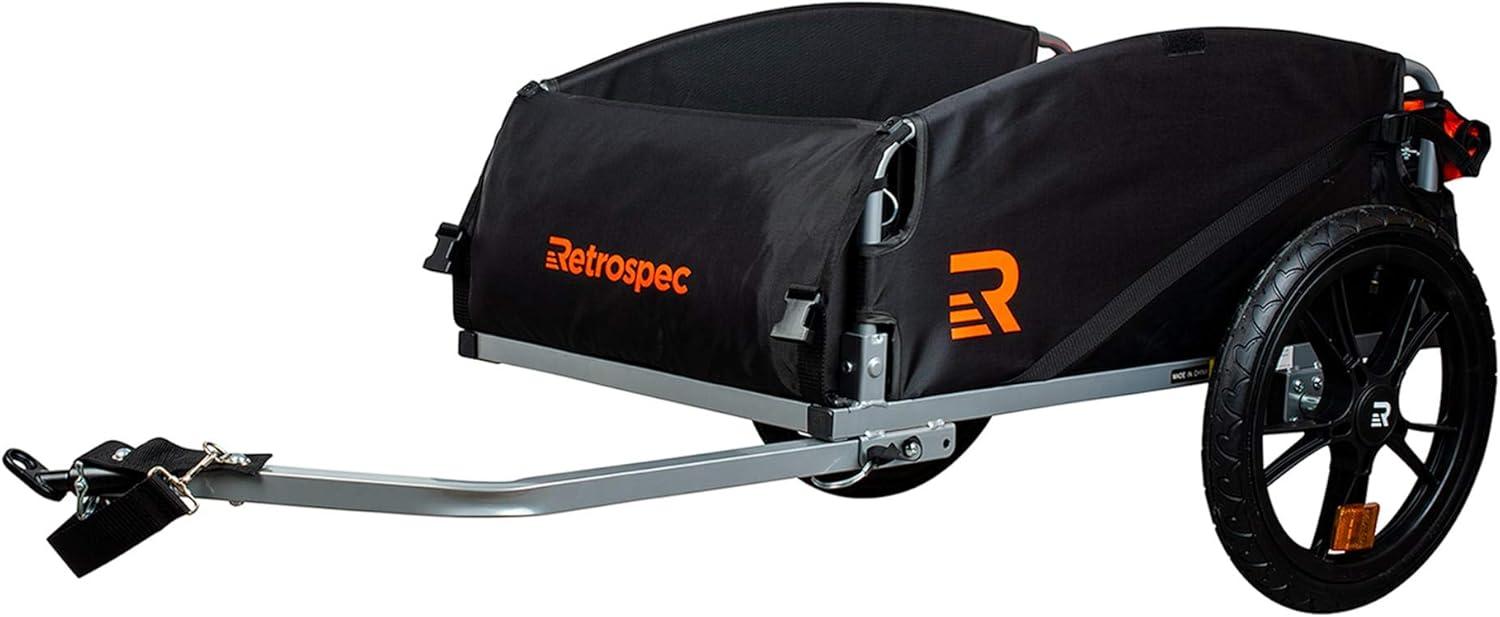 Retrospec Rover Hauler Bike Cargo Trailer – Foldable Frame with Weather-Resistant Fabric & 80lb Capacity – Universal Bike Trailer for 20-29in Wheels – Includes Safety Flag & D-Ring Anchors(Orange)