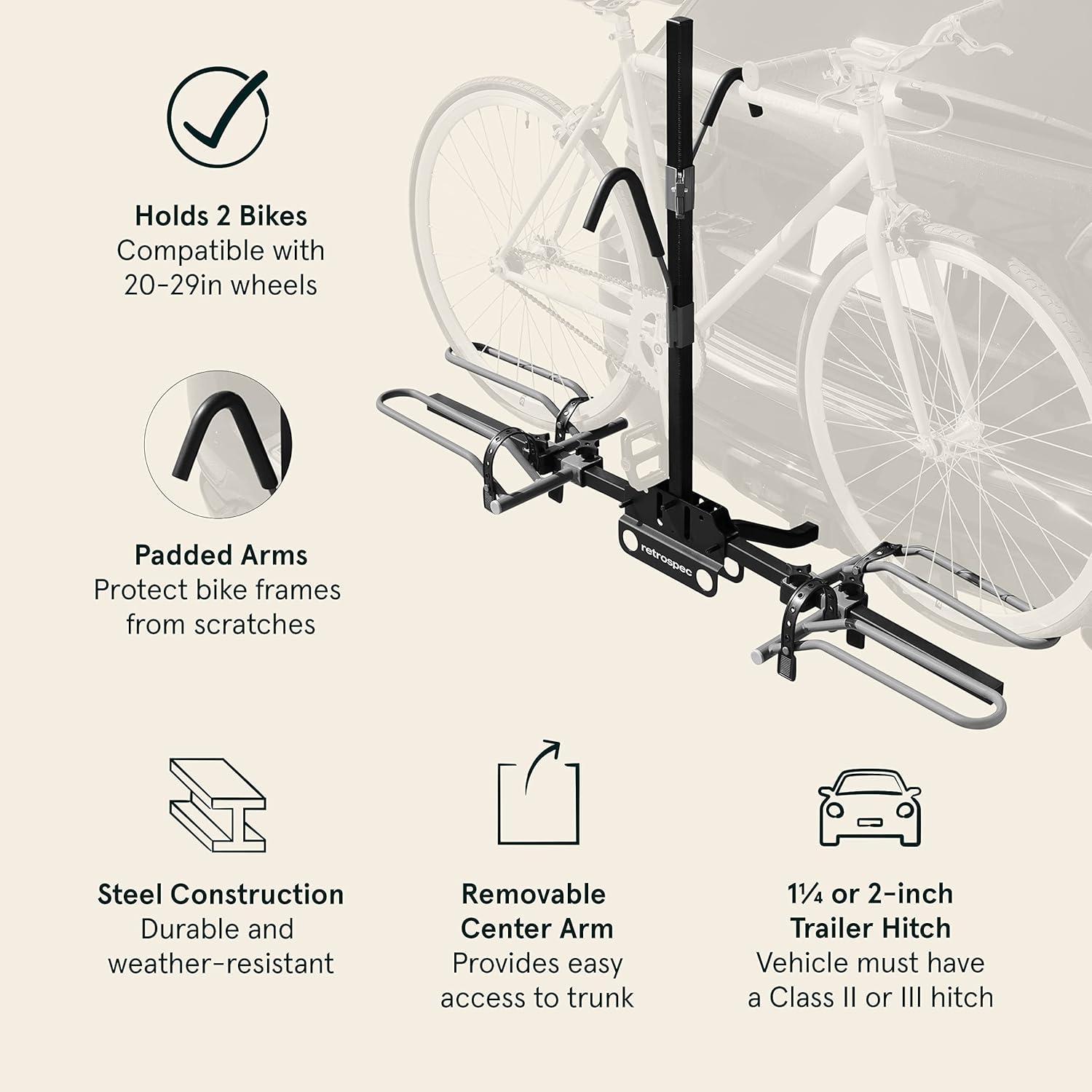 Retrospec Lenox Car Hitch Mount Tray Bike Rack W/ 2-Inch Receiver – 2 Bicycle Carrier – Class II or III Trailer Hitch(Black)