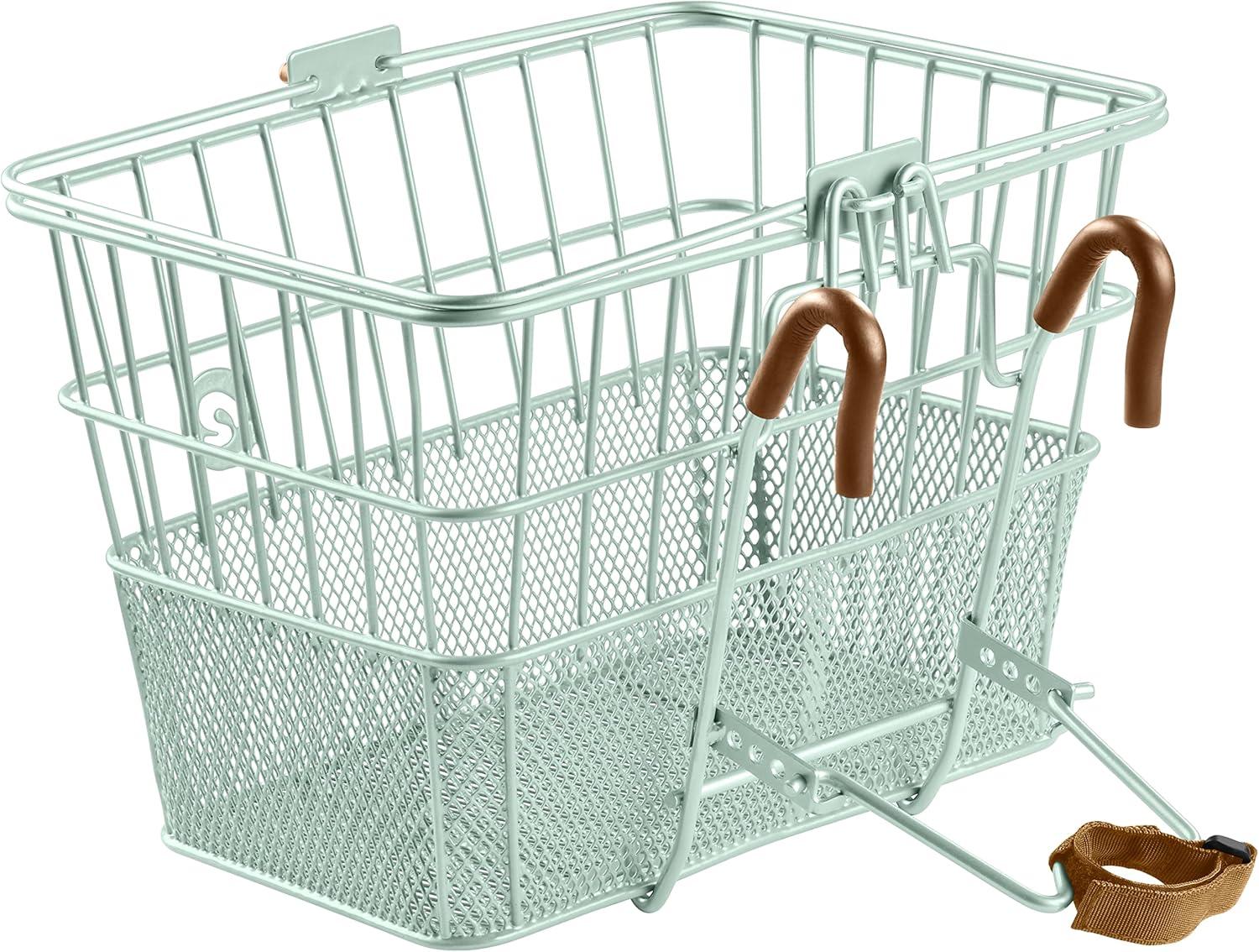 Retrospec Apollo Detachable Front Bike Basket Steel Half-Mesh with Integrated Detachable Hooks and Built-In Handle, Easy Assembly and Portability for Bicycles(Matcha)