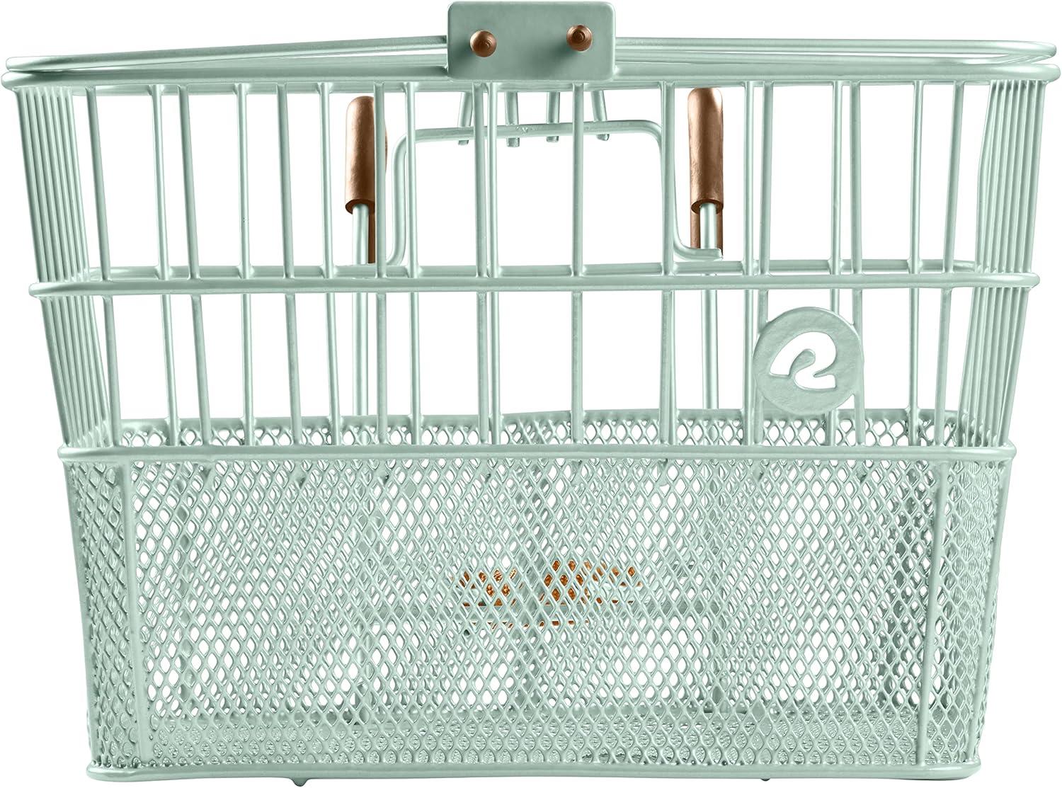 Retrospec Apollo Detachable Front Bike Basket Steel Half-Mesh with Integrated Detachable Hooks and Built-In Handle, Easy Assembly and Portability for Bicycles(Matcha)