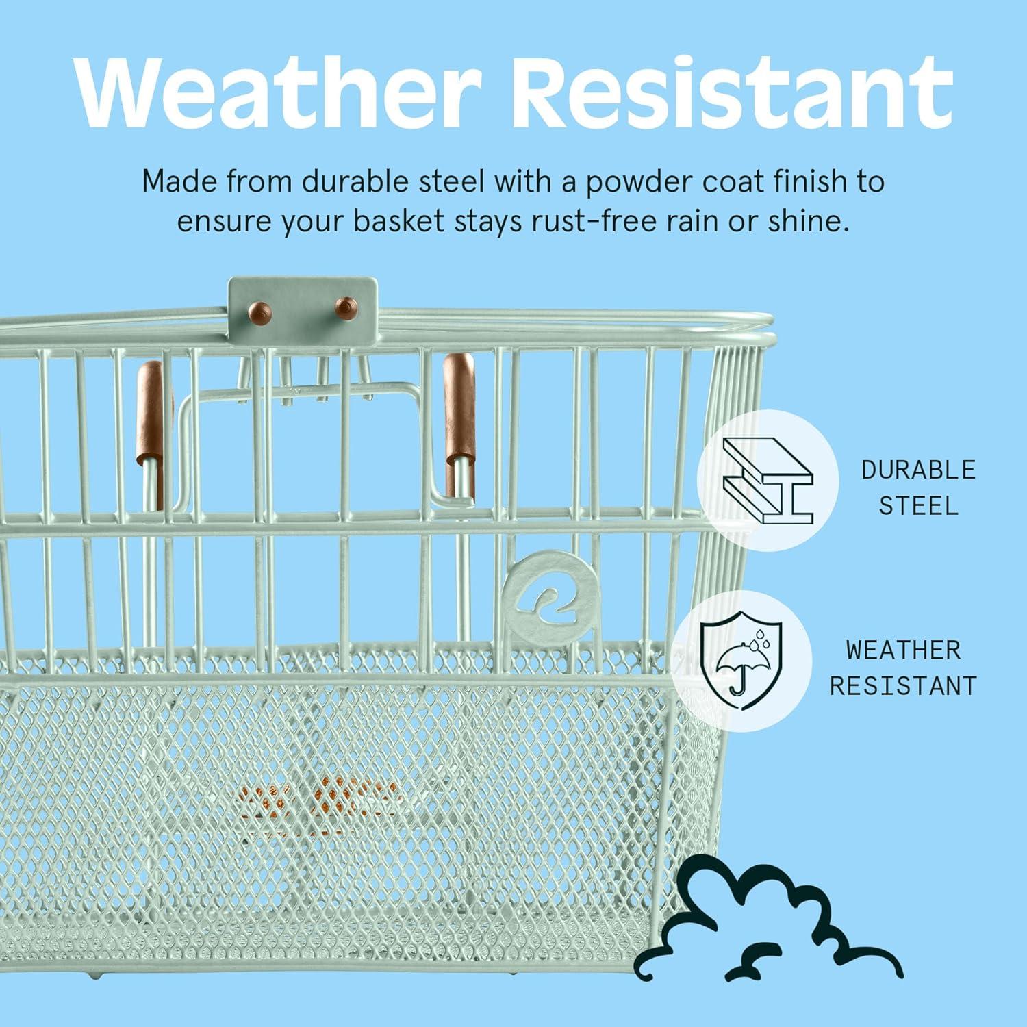 Retrospec Apollo Detachable Front Bike Basket Steel Half-Mesh with Integrated Detachable Hooks and Built-In Handle, Easy Assembly and Portability for Bicycles(Matcha)