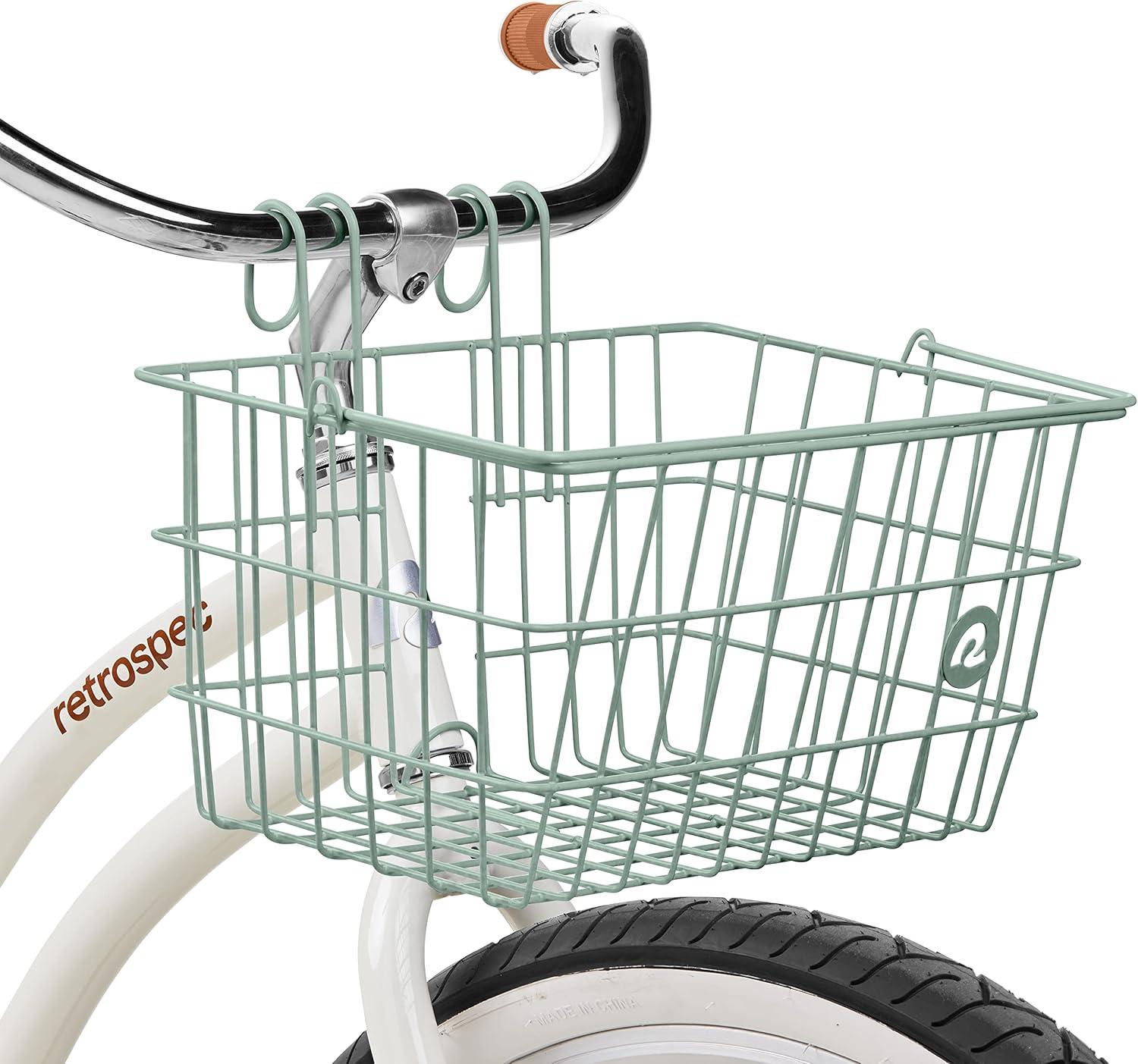 Retrospec Apollo-Lite Lift-Off Bike Basket – Detachable Steel Handlebar Basket with Carrying Handle for Commuting, Shopping & Beach Trips – 14.5in x 9.5in Weather-Resistant Biking Gear(Matcha)