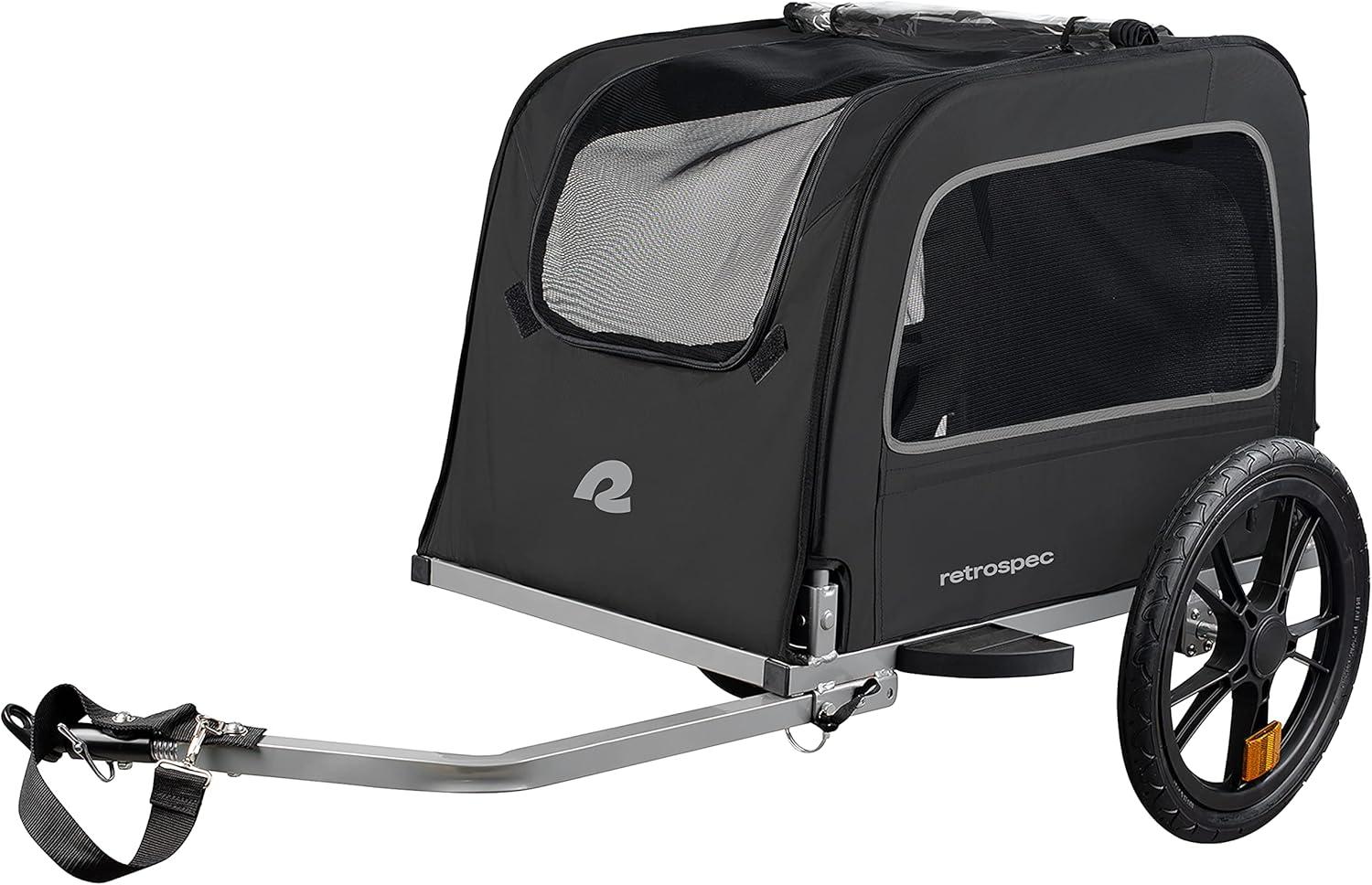 Retrospec Rover Waggin’ Pet and Dog Bike Trailer with Weather-Resistant Canopy & Mesh Shield – Foldable Frame, 16in Wheels with Storage Pouch & Internal Safety Leash Supports up to 50 lbs(Black)