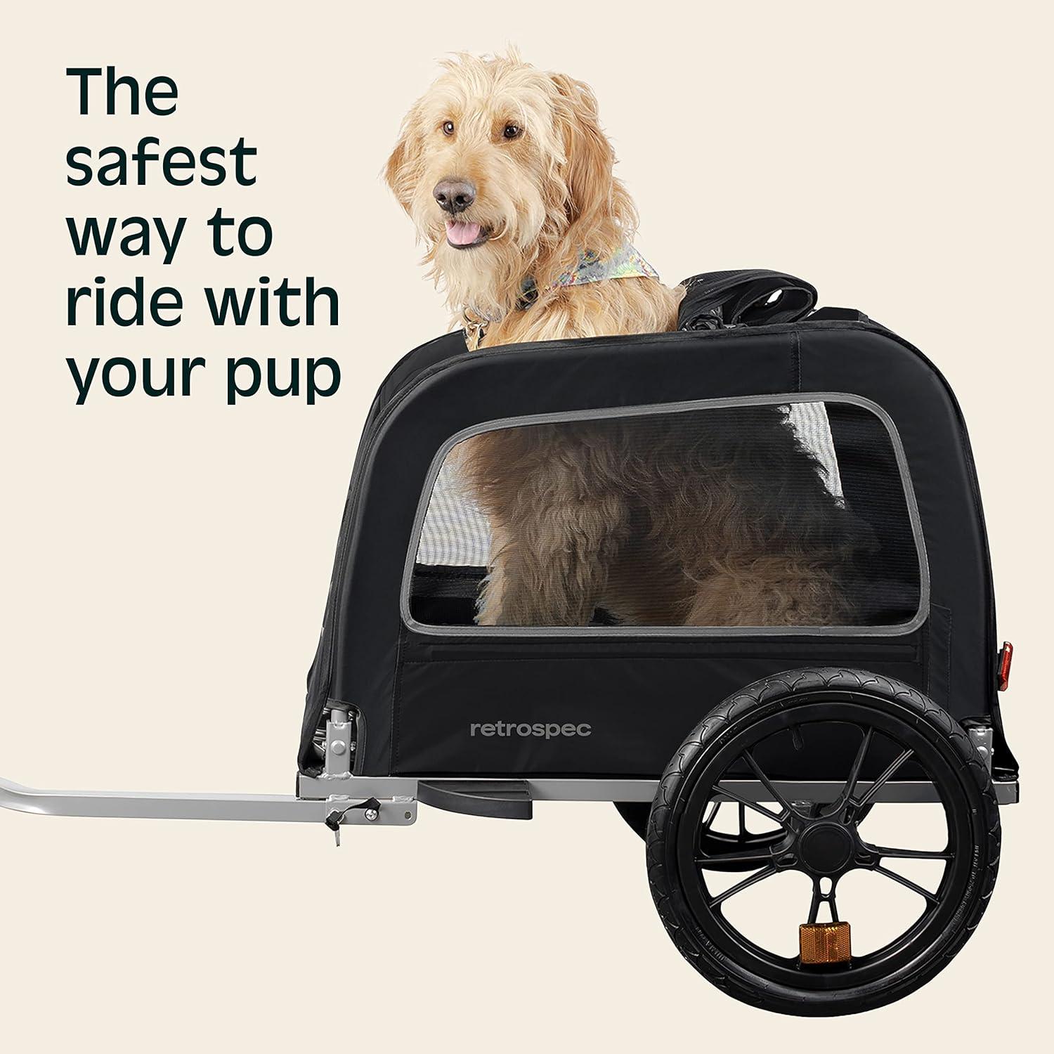 Retrospec Rover Waggin’ Pet and Dog Bike Trailer with Weather-Resistant Canopy & Mesh Shield – Foldable Frame, 16in Wheels with Storage Pouch & Internal Safety Leash Supports up to 50 lbs(Black)