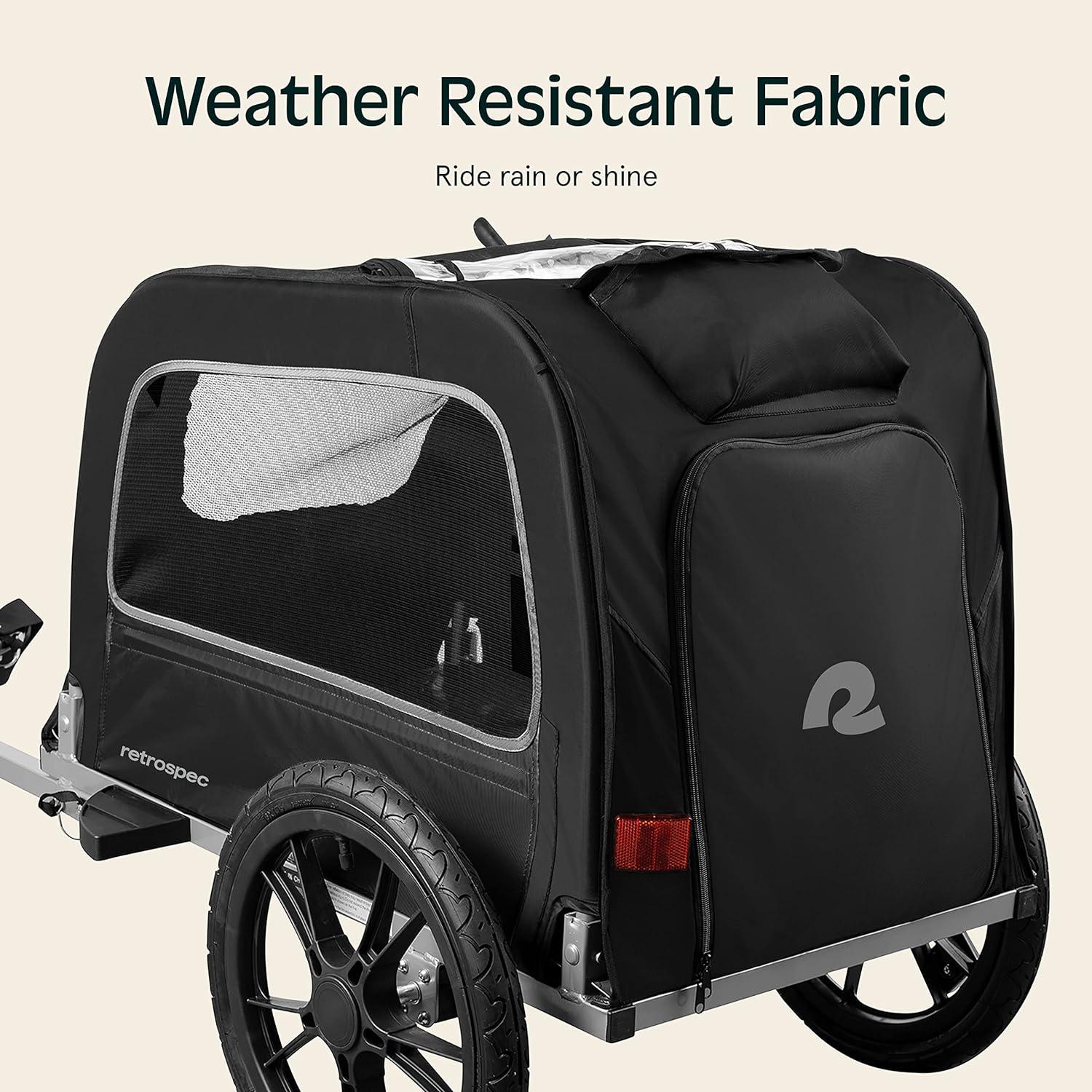 Retrospec Rover Waggin’ Pet and Dog Bike Trailer with Weather-Resistant Canopy & Mesh Shield – Foldable Frame, 16in Wheels with Storage Pouch & Internal Safety Leash Supports up to 50 lbs(Black)